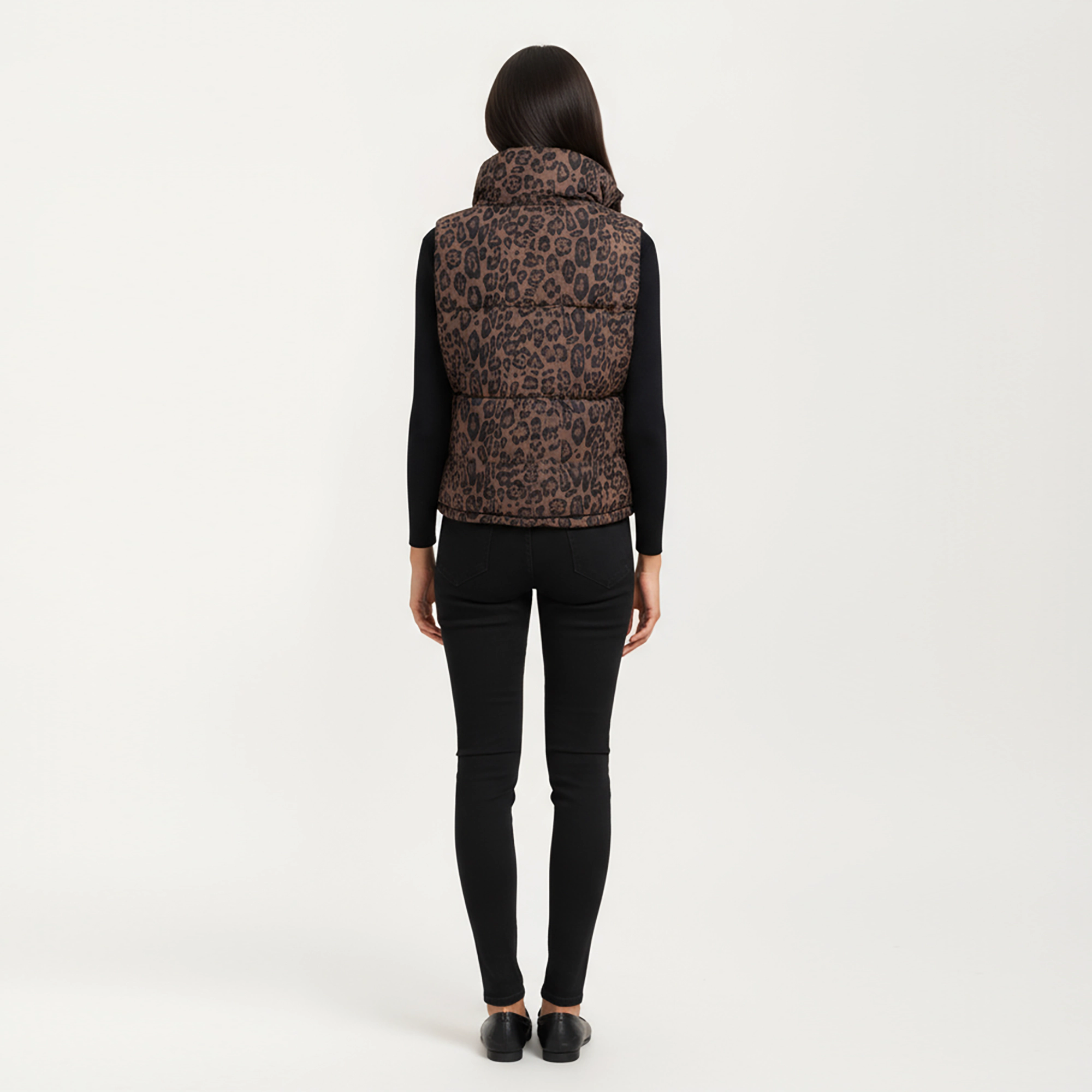 Anna-Kaci Women's Leopard Print Puffer Vest with High Stand Collar and Quilted Soft-Padded Body