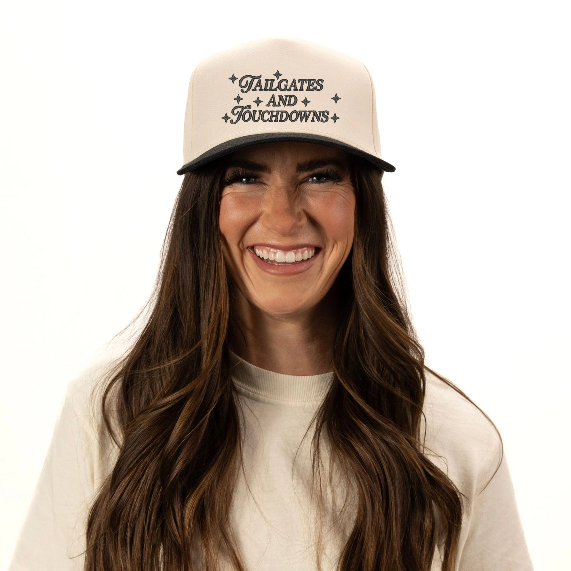 Simply Sage Market - Women's Canvas Trucker Hat Embroidered Tailgates And Touch Downs Stars
