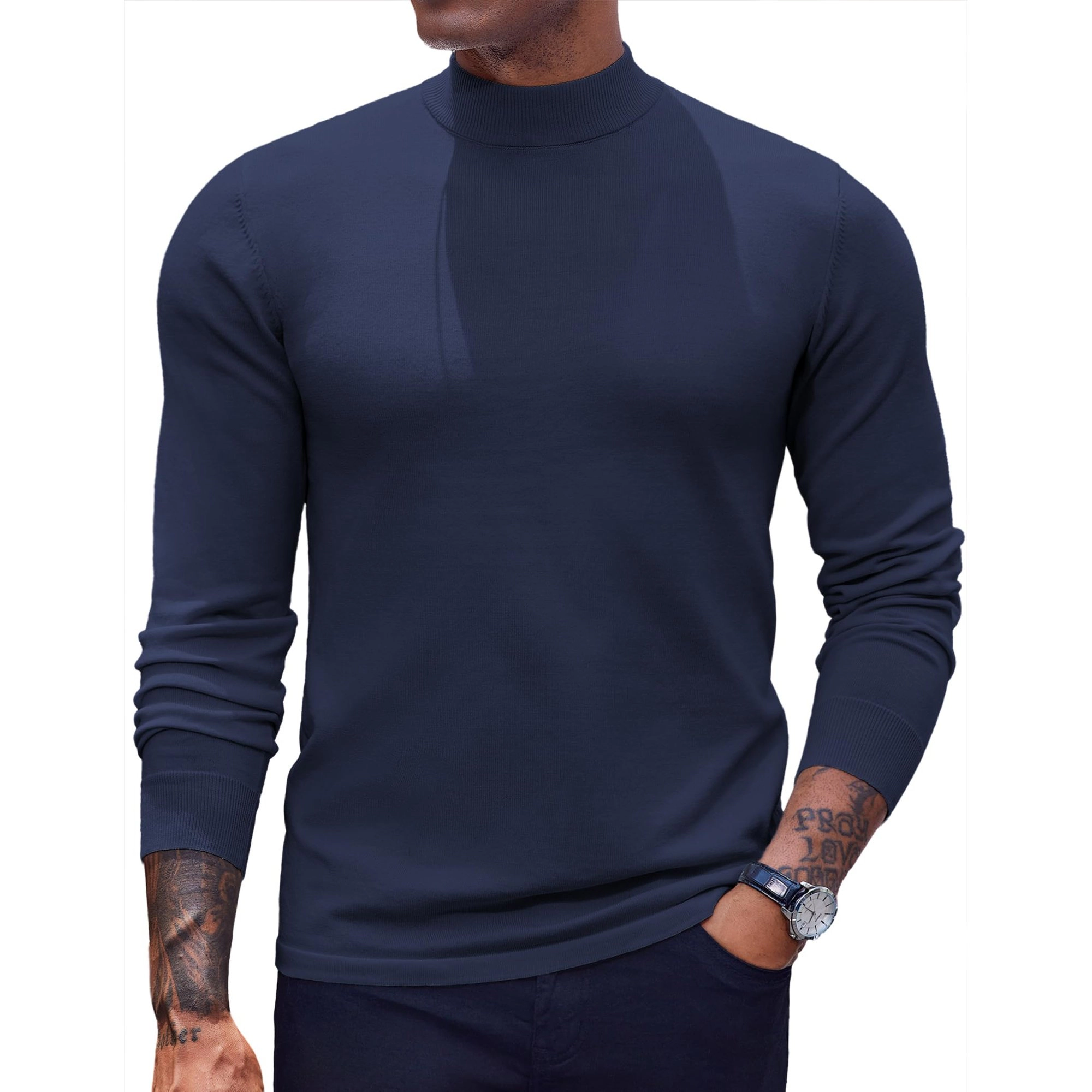 COOFANDY Mens Mock Neck Long Sleeve Sweater Fall Ribbed Trim Slim Fit Casual Tops