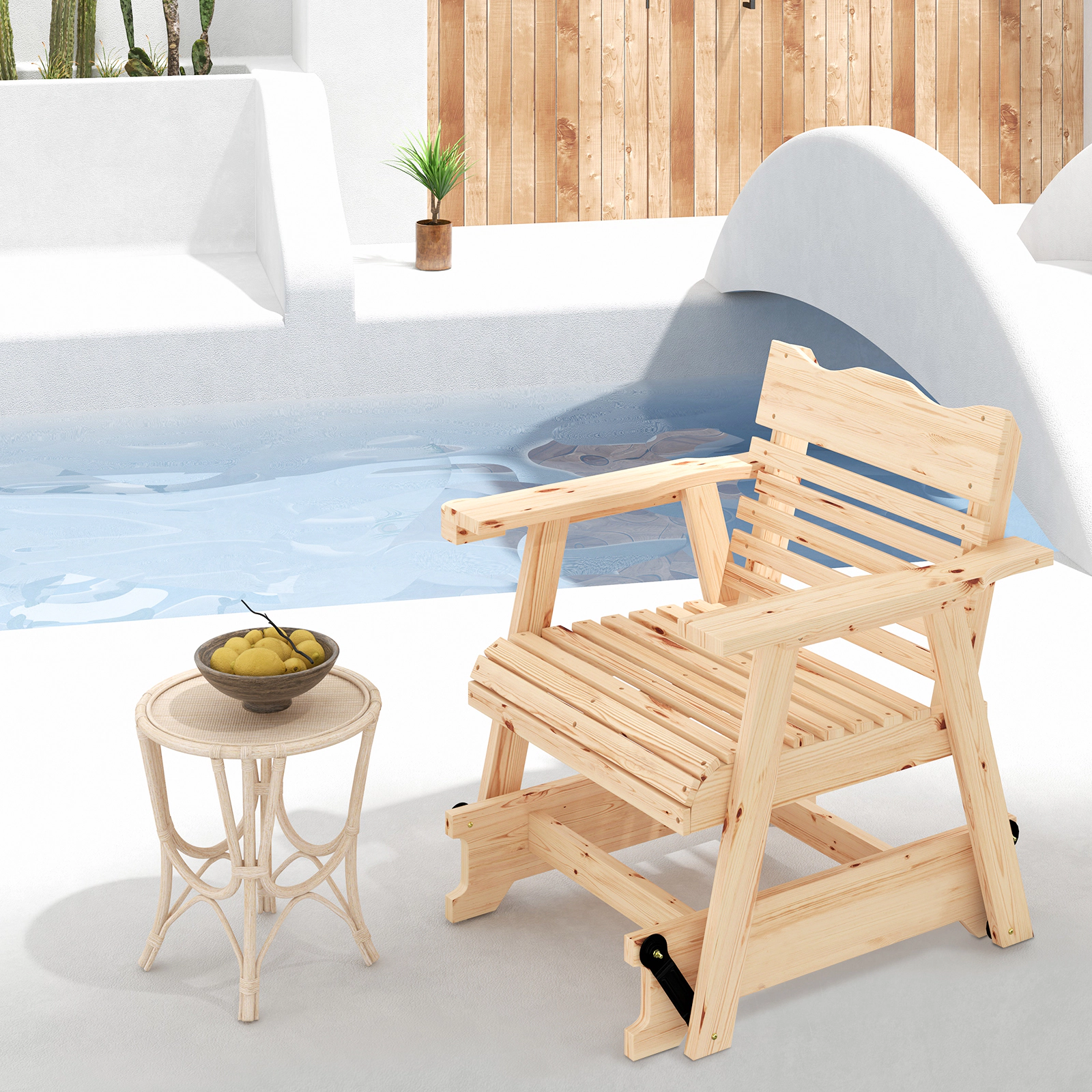 SUGIFT Outdoor Fir Wood Rocking Chair with High Back and Widened Armrests 330-lb Capacity Natural