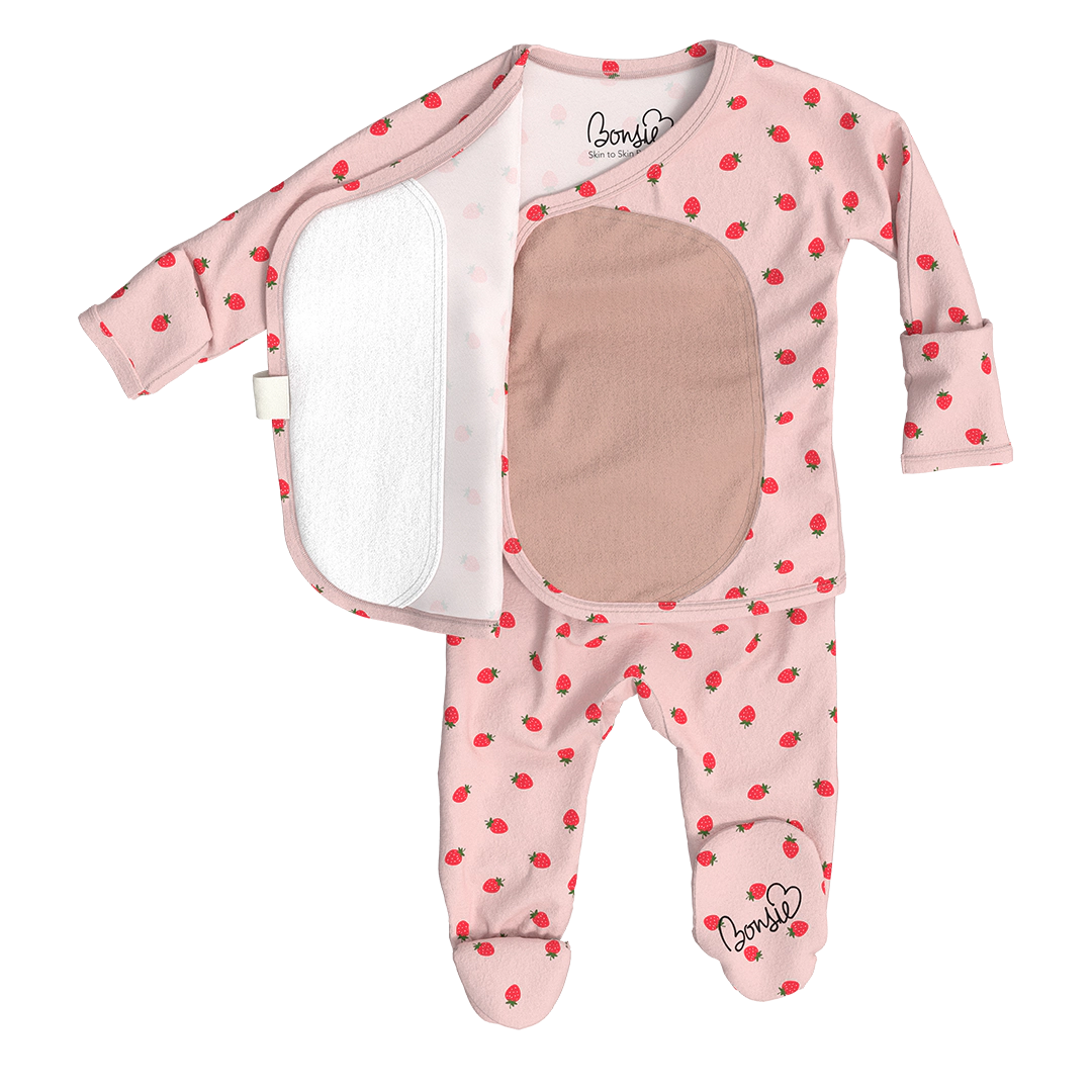 Bonsie Footie - Strawberries, Skin-to-Skin Wrap-Front Baby