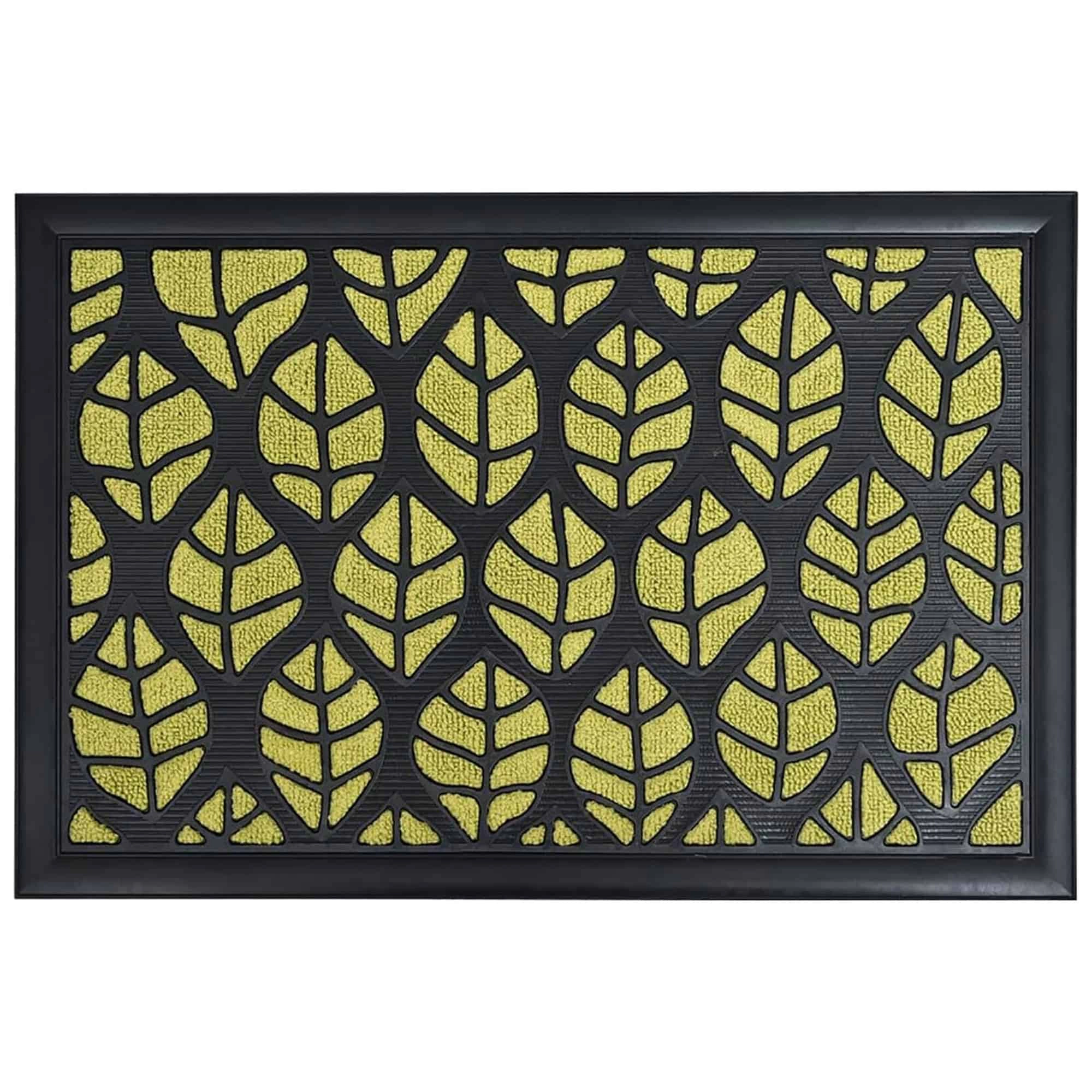 Evideco French Home Goods Green and Black Central Park Leaf Nylon Doormat 24 x 16 Inches