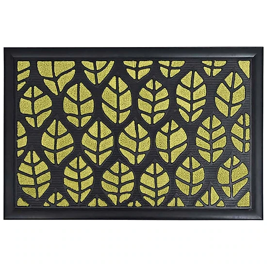 Evideco French Home Goods Green and Black Central Park Leaf Nylon Doormat 24 x 16 Inches