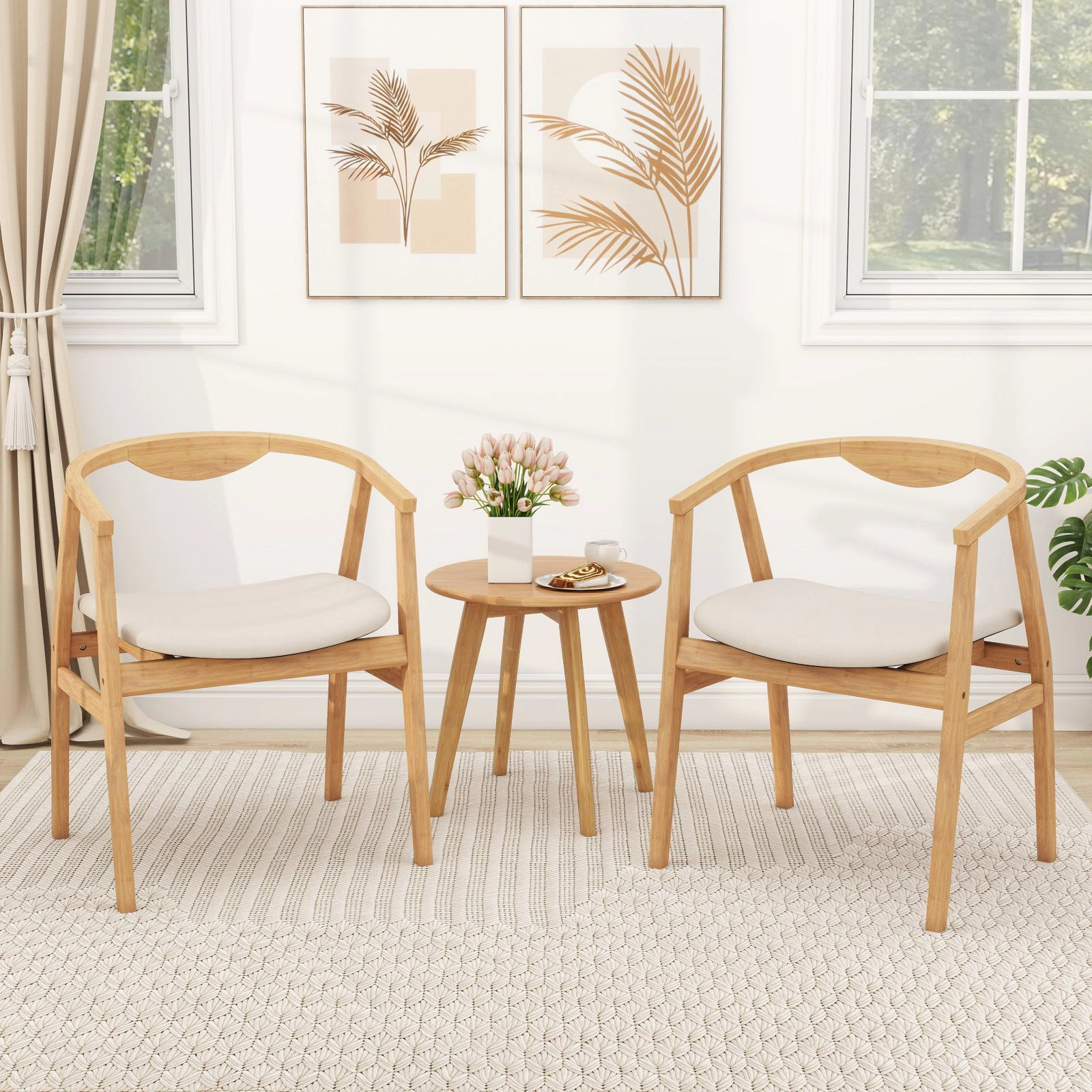 SlickBlue Natural Wicker Accent Chair with Sponge Padded Seat