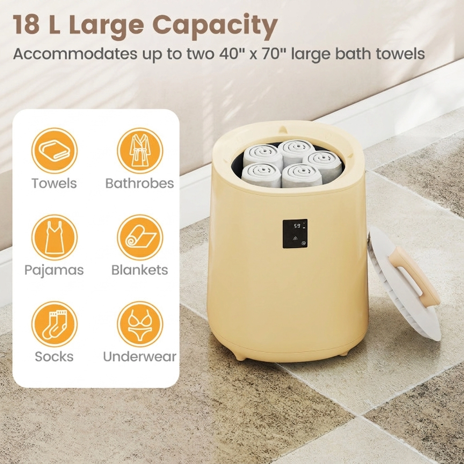 SUGIFT 18L LED Display Auto Shut Off Aromatherapy Holder Towel Warmer Bucket 14-in x 14-in x 20-in 380W Yellow