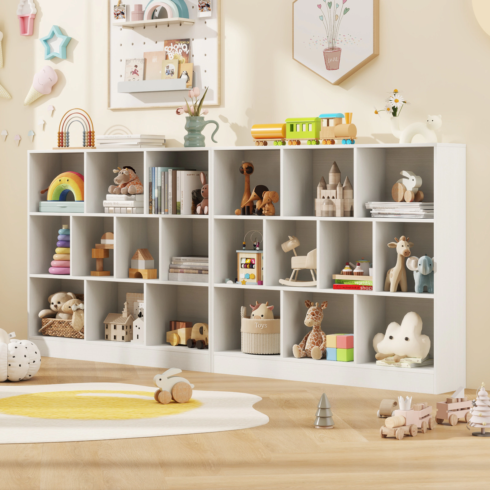 SUGIFT 10-Cube 41-in 375-lb Capacity White Wooden Kids Toy Storage Organizer and Cubby Bookcase with Display Top