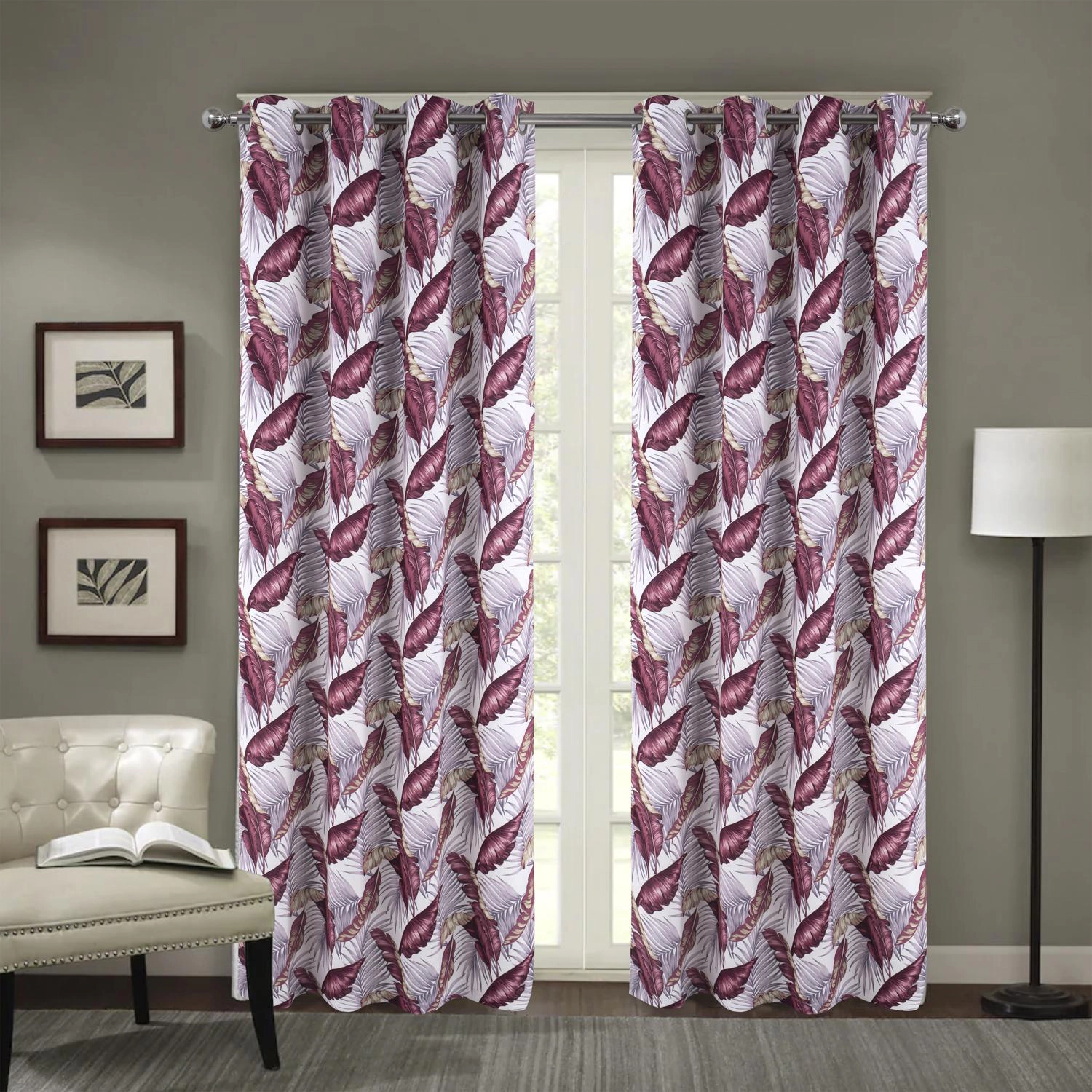 RT Designer Collection Brazil Printed Blackout Luxurious Decorative Grommet Curtain Panel 54" x 90" Burgundy