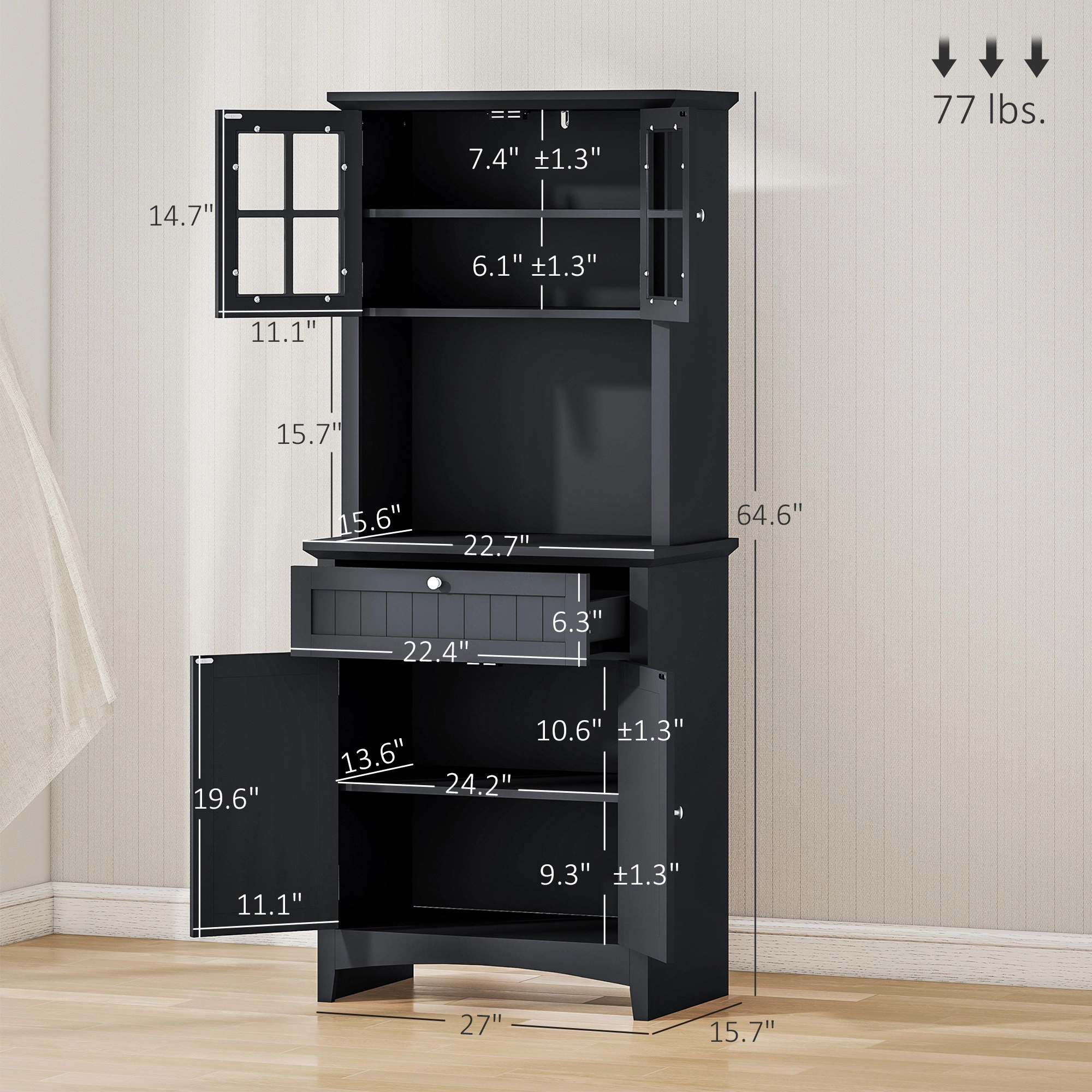 HONGGE Elegant Buffet with Hutch Kitchen Pantry Storage Cabinet Framed Glass Door Drawer and Microwave Space