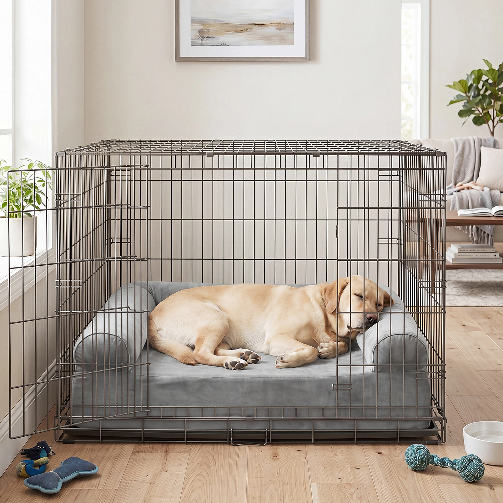 SUGIFT Light Gray Cooling Gel Memory Foam Dog Bed with Bolsters and Washable Cover 41-in W 33-in D 13-in H