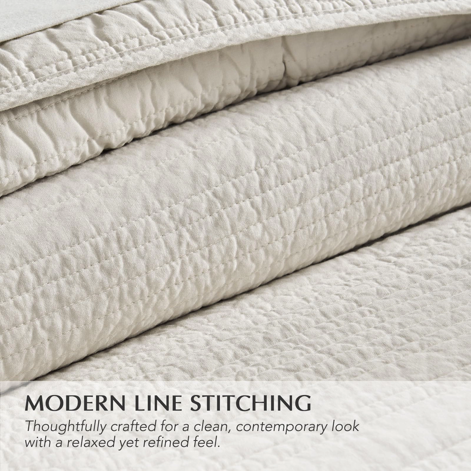 PUPWE Hometon Modern Lines Quilt Set Queen  Birch