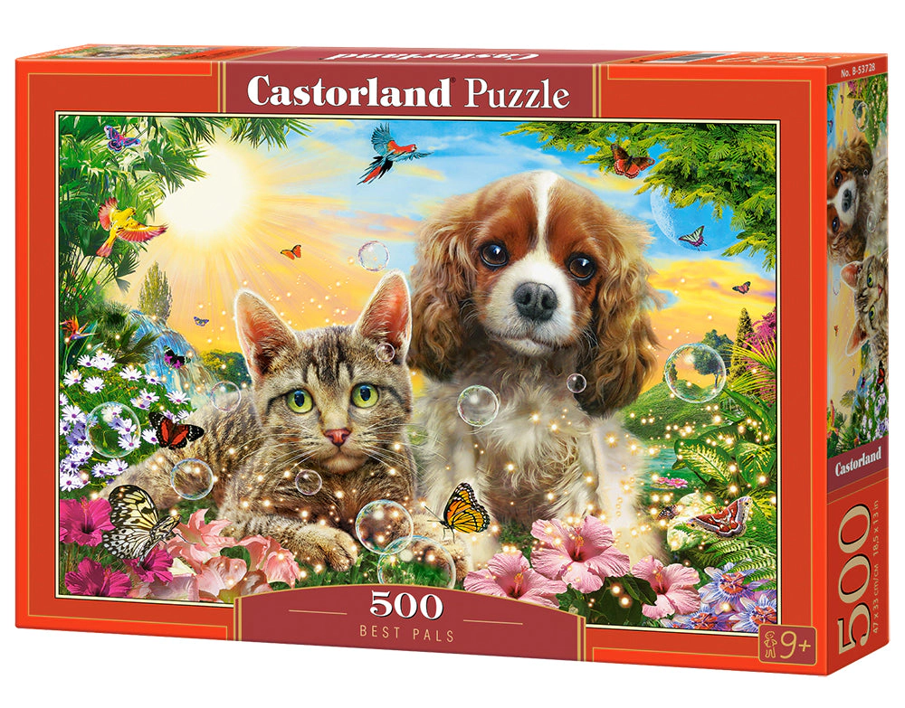 CASTORLAND 500 Piece Jigsaw Puzzle, Best Pals, Cats and Dogs, Animal puzzles, sweety Puppy and Kitten, B-53728