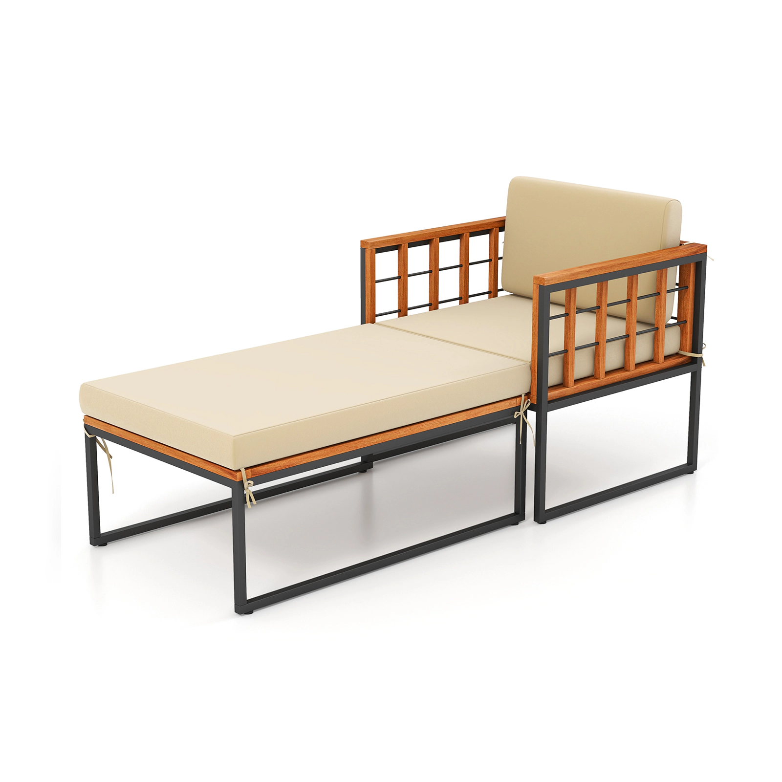 Hivvago Patio Acacia Wood Armchair With Long Ottoman And Seat Back Cushions