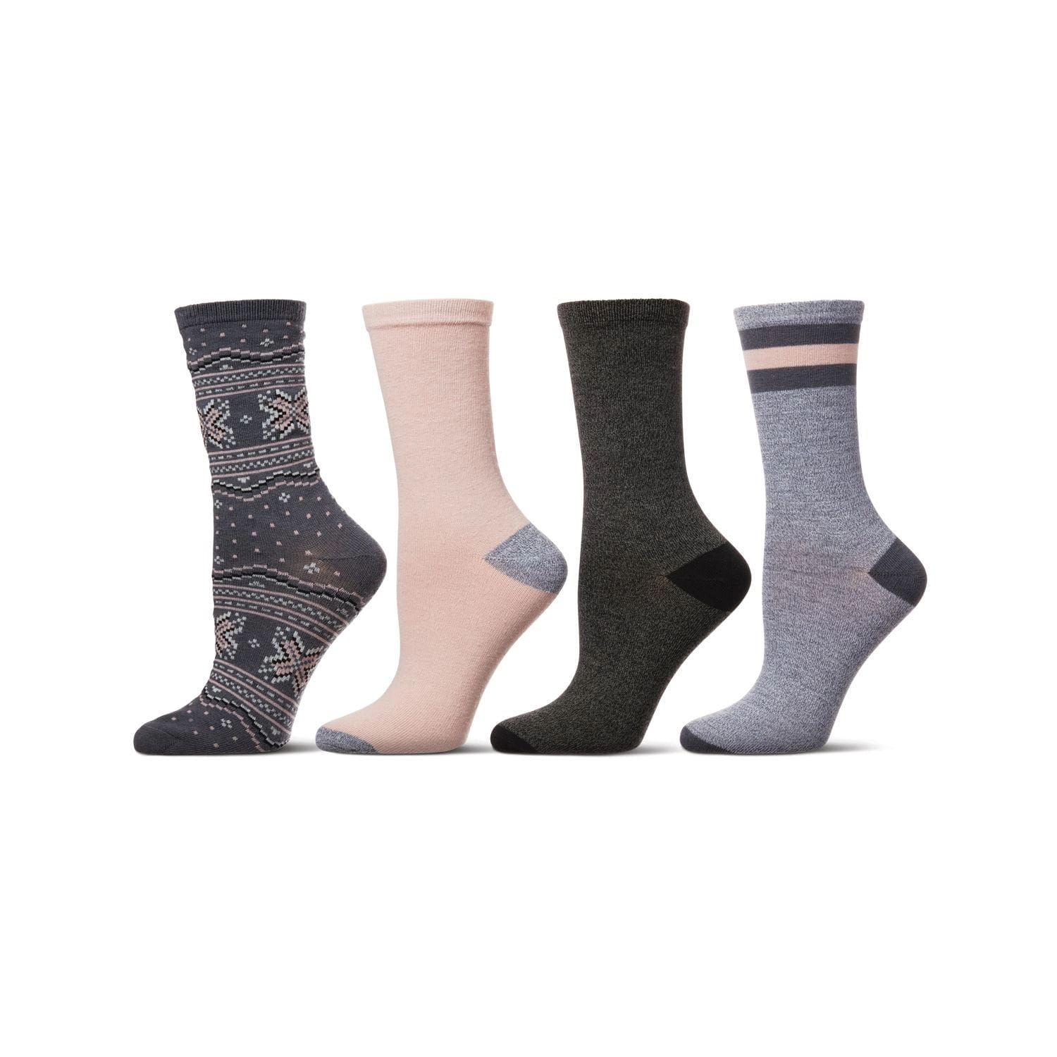 MeMoi Women's 4 Pair Pack Fairisle Buttersoft Crew Socks