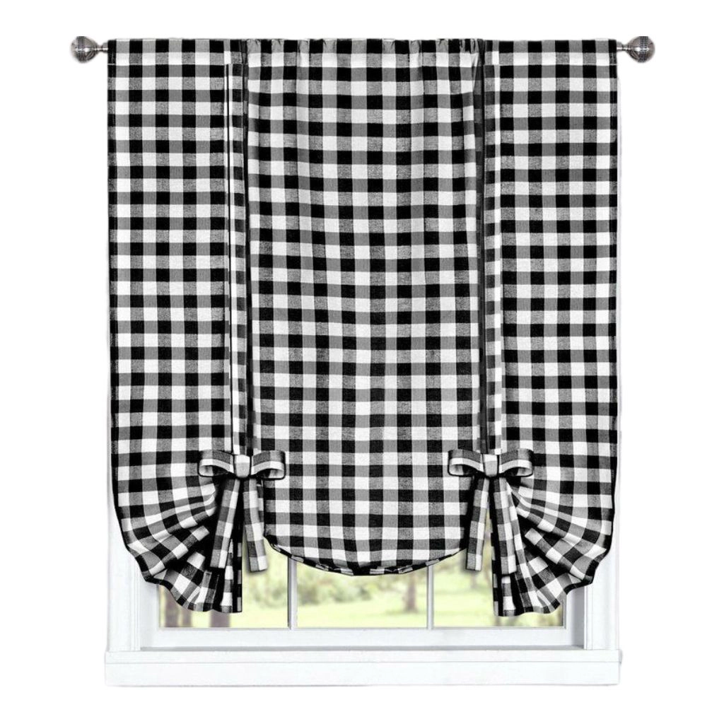 GoodGram Buffalo Check Plaid Gingham Tie Up Window Single Curtain Shade