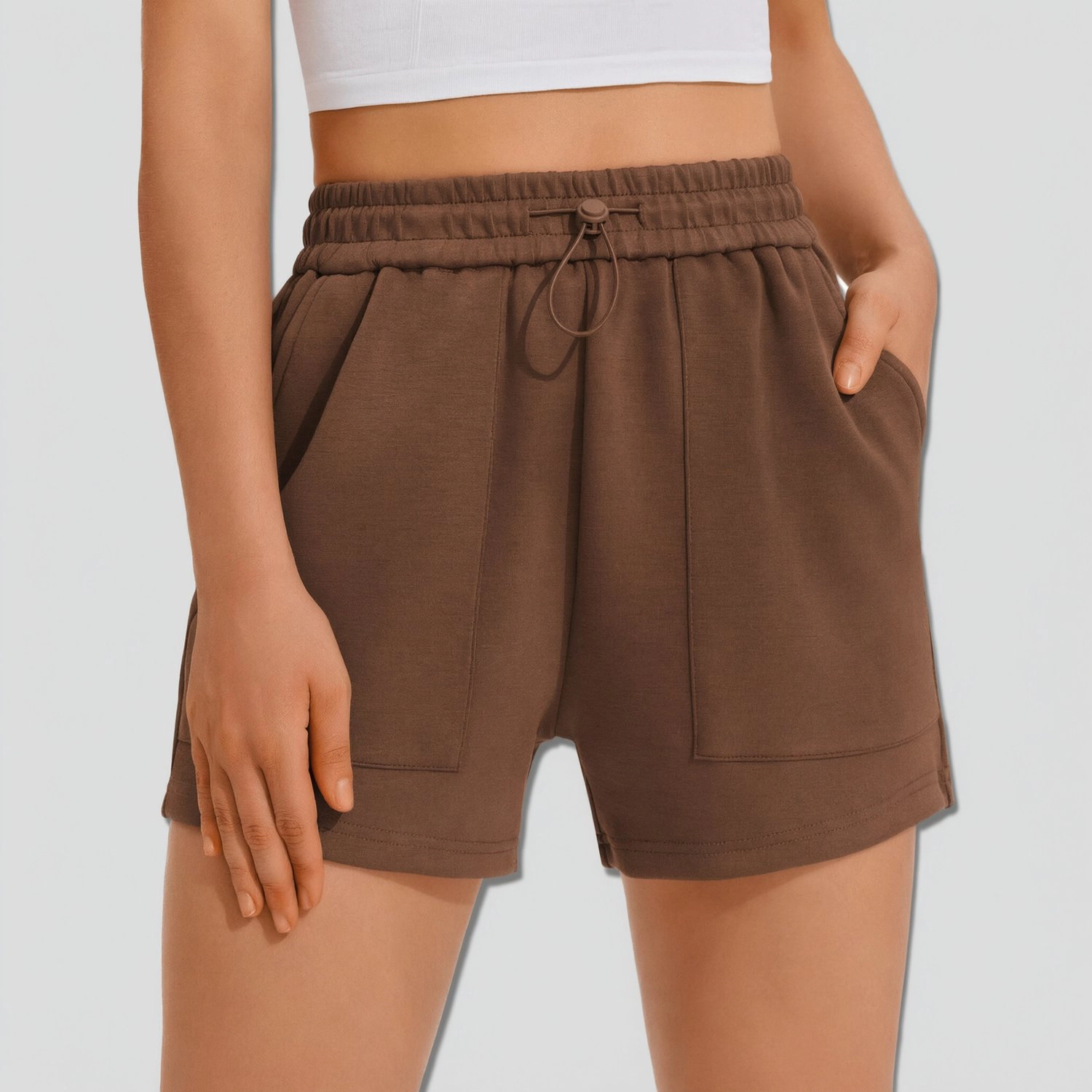 Pinspark Womens Soft Shorts Elastic Waist Drawstring Side Pockets Casual Lounge