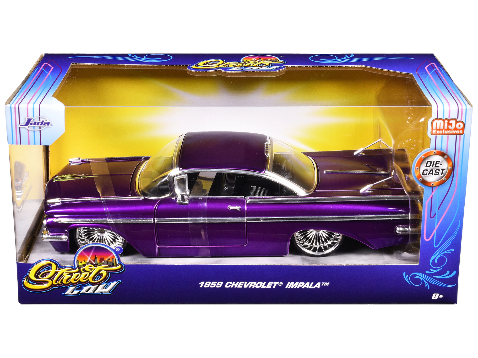 Jada 1959 Chevrolet Impala Lowrider Candy Purple With Dub Wire Wheels "Street Low" Series 1/24 Diecast Model Car