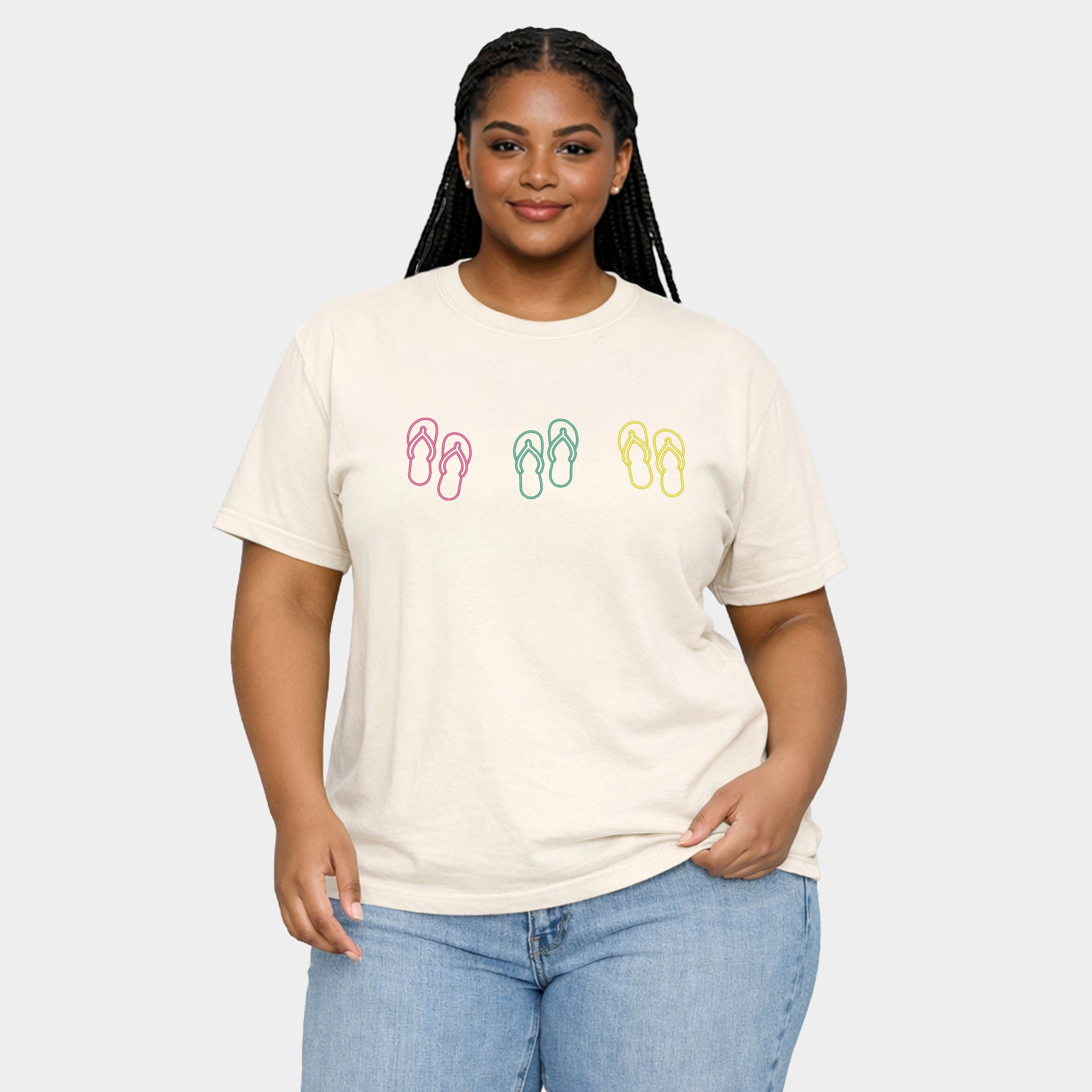 Simply Sage Market - Embroidered Flip Flops Women's Plus Sized Garment Dyed Graphic T-Shirt