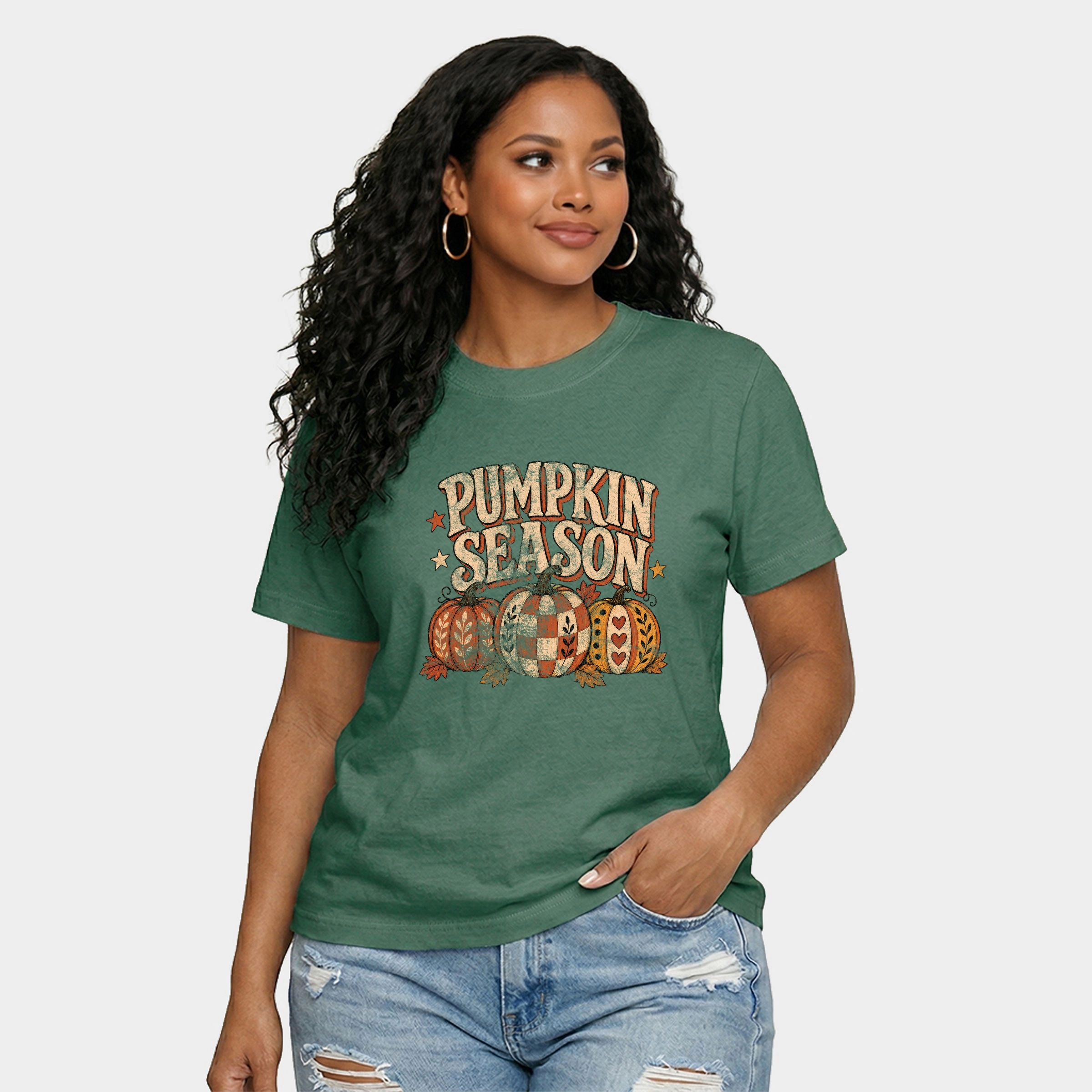 Simply Sage Market - Women's Relaxed Boxy Tee Pumpkin Season Pattern Stars