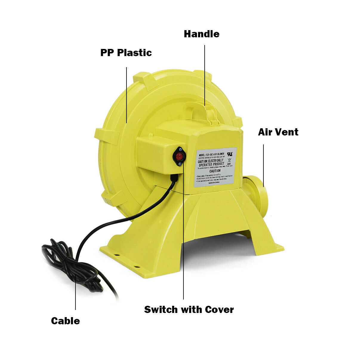 SUGIFT 950W 1.25-HP Air Blower Pump Fan for Inflatable Bounce House with 13-ft Cord and Top Handle