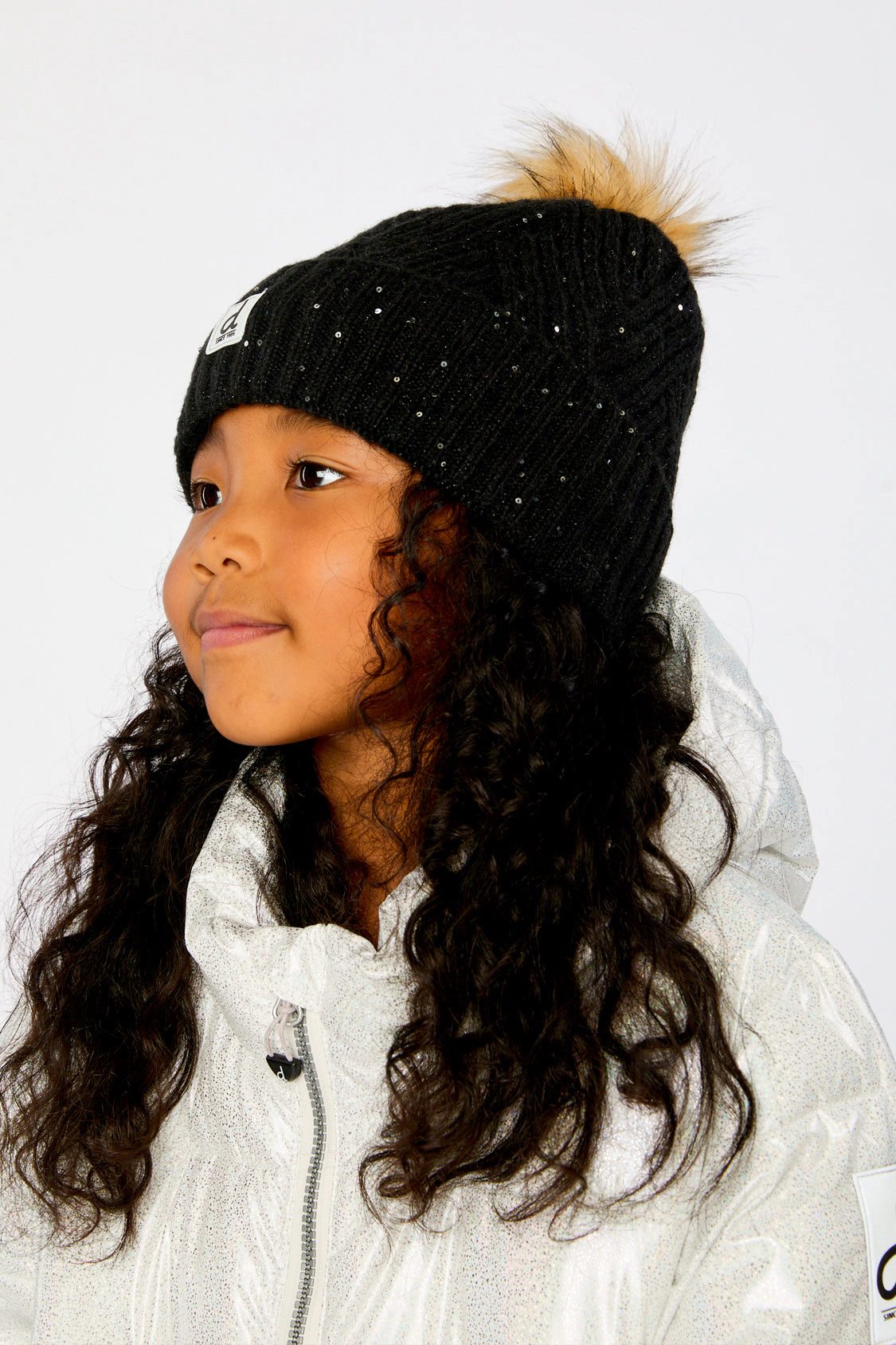 Deux par Girls Winter Chevron Knit Hat with Pompom