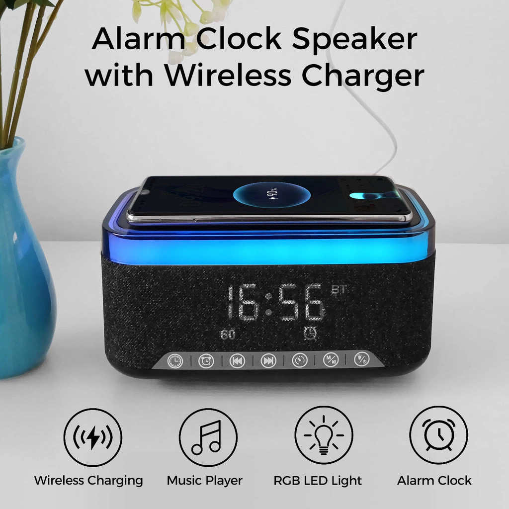 Alpha Digital Stereo, 10W, Alarm Clock, Wireless Charging, Light - Bluetooth Speaker