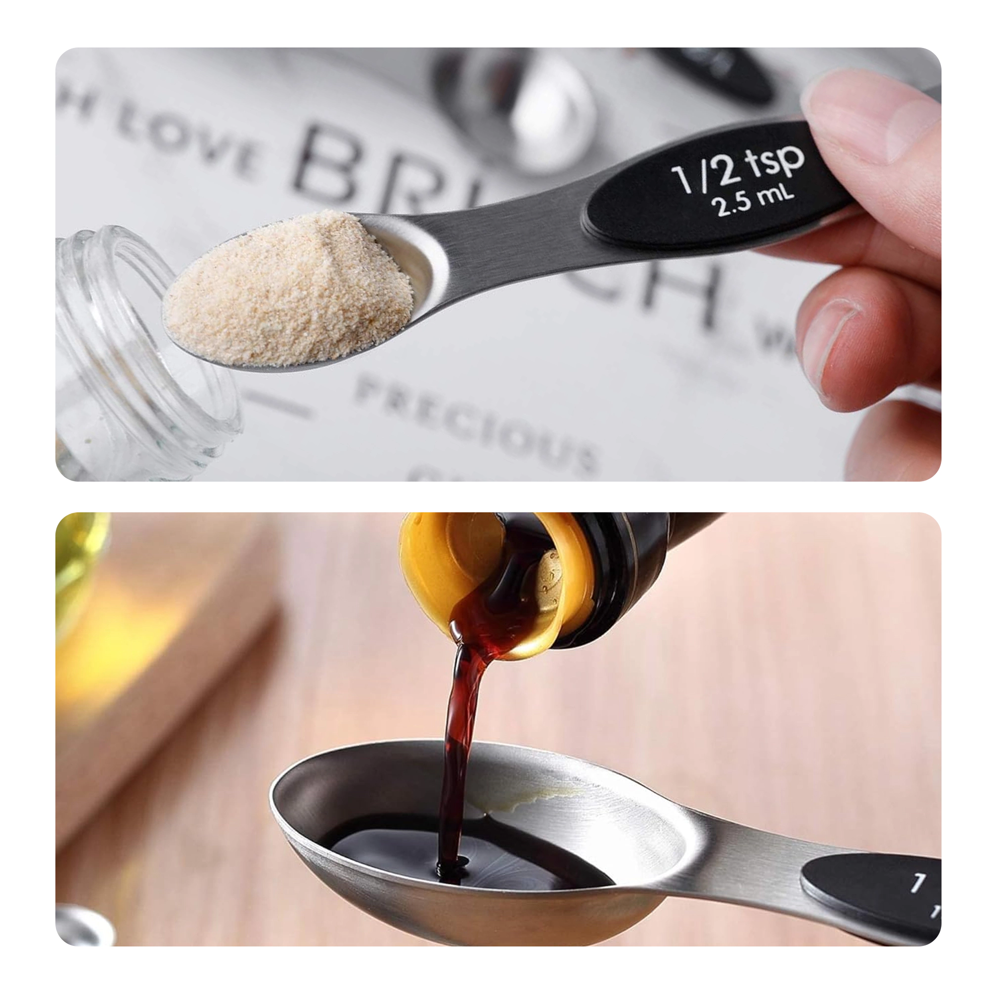 Cheer Collection 8-Piece Double-Sided Magnetic Stainless Steel Measuring Spoon Set with Leveler