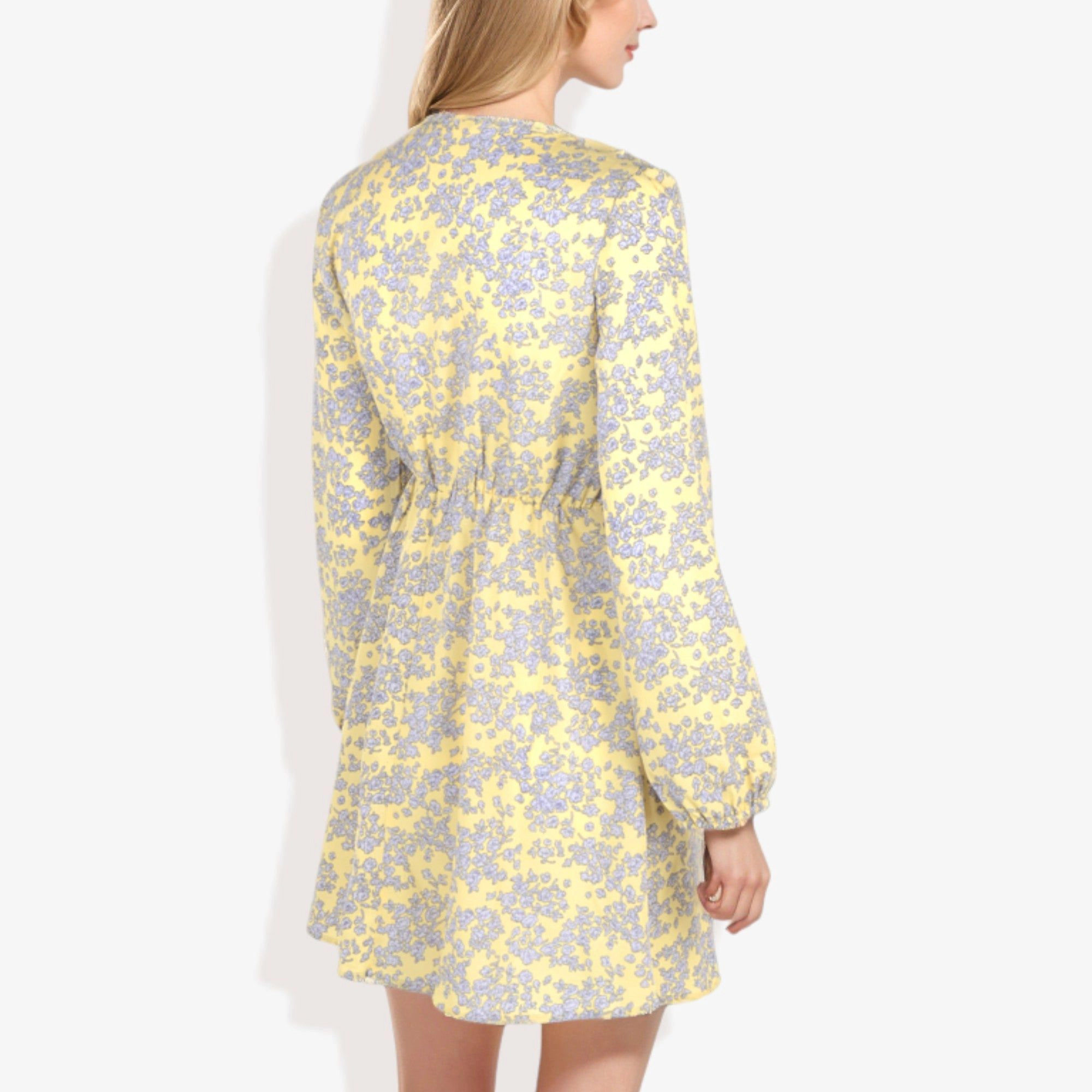Anna-Kaci Women's Long Sleeve Floral Print V-Neck Tie Front Mini Dress