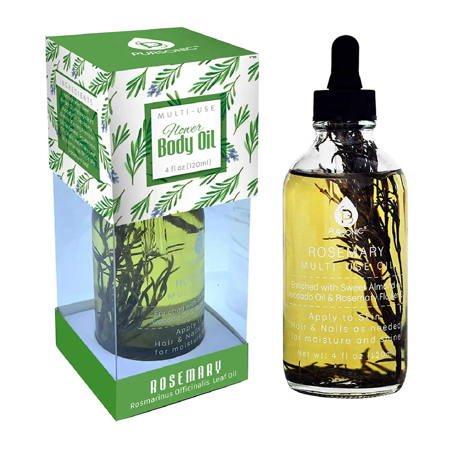Pursonic Unisex Moisturizing Rosemary Flower Multi Use Body Oil 4 Oz