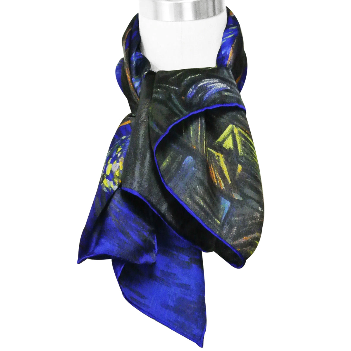 Wrapables Women's Luxurious 100% Charmeuse Silk Square Scarf with Hand Rolled Edges, Van Gogh's Starry Night