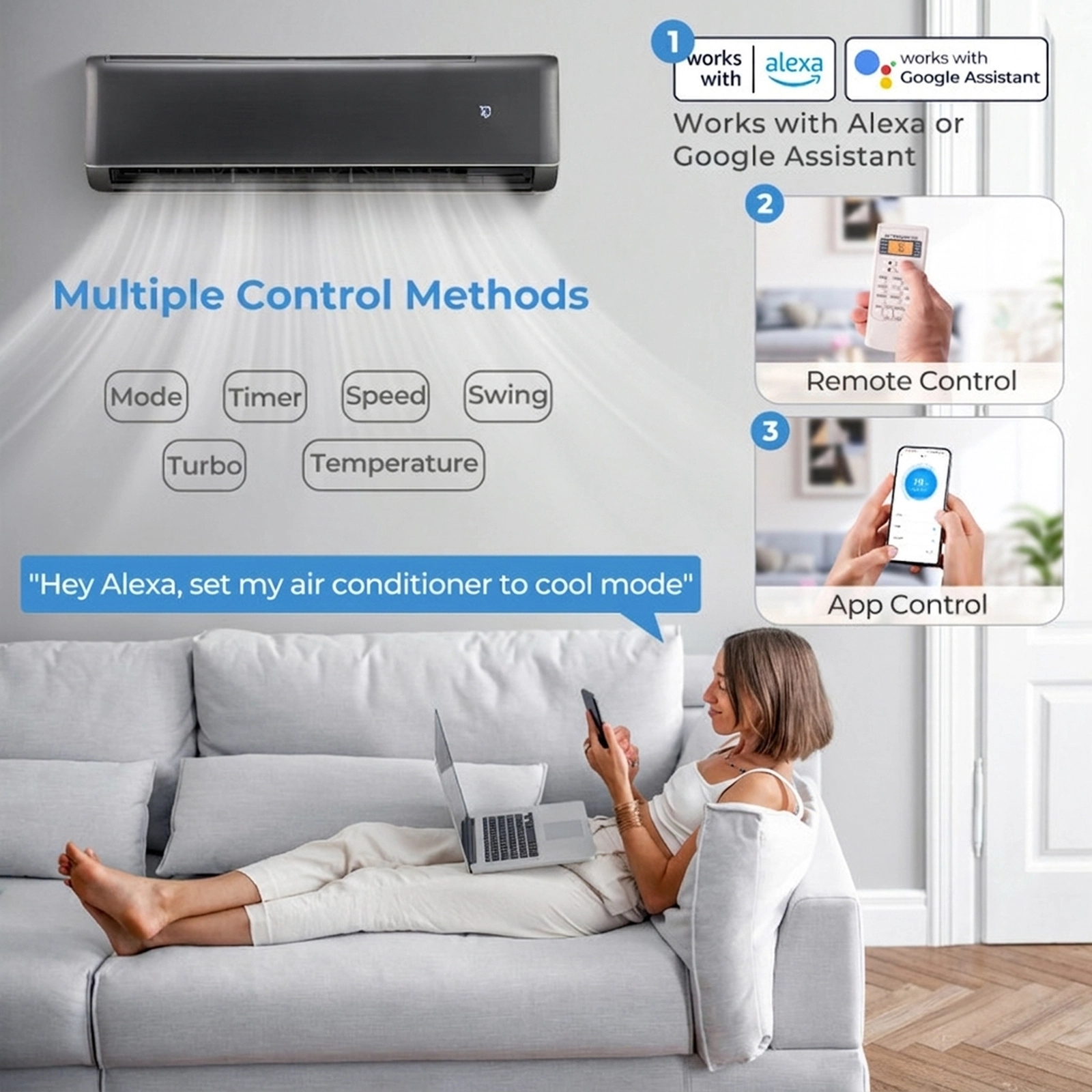 SUGIFT 24000-BTU 21-SEER2 1500-sq ft 208-230V Gray WiFi Ductless Mini Split Air Conditioner and Heater