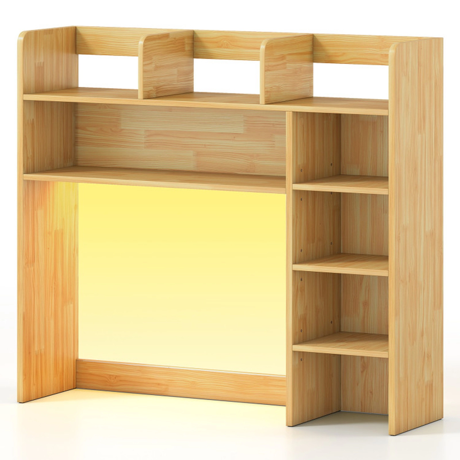 SUGIFT RGB LED Desktop Bookshelf Desk Hutch Storage Organizer with Adjustable Shelves 100-lb Top Shelf Capacity Beige