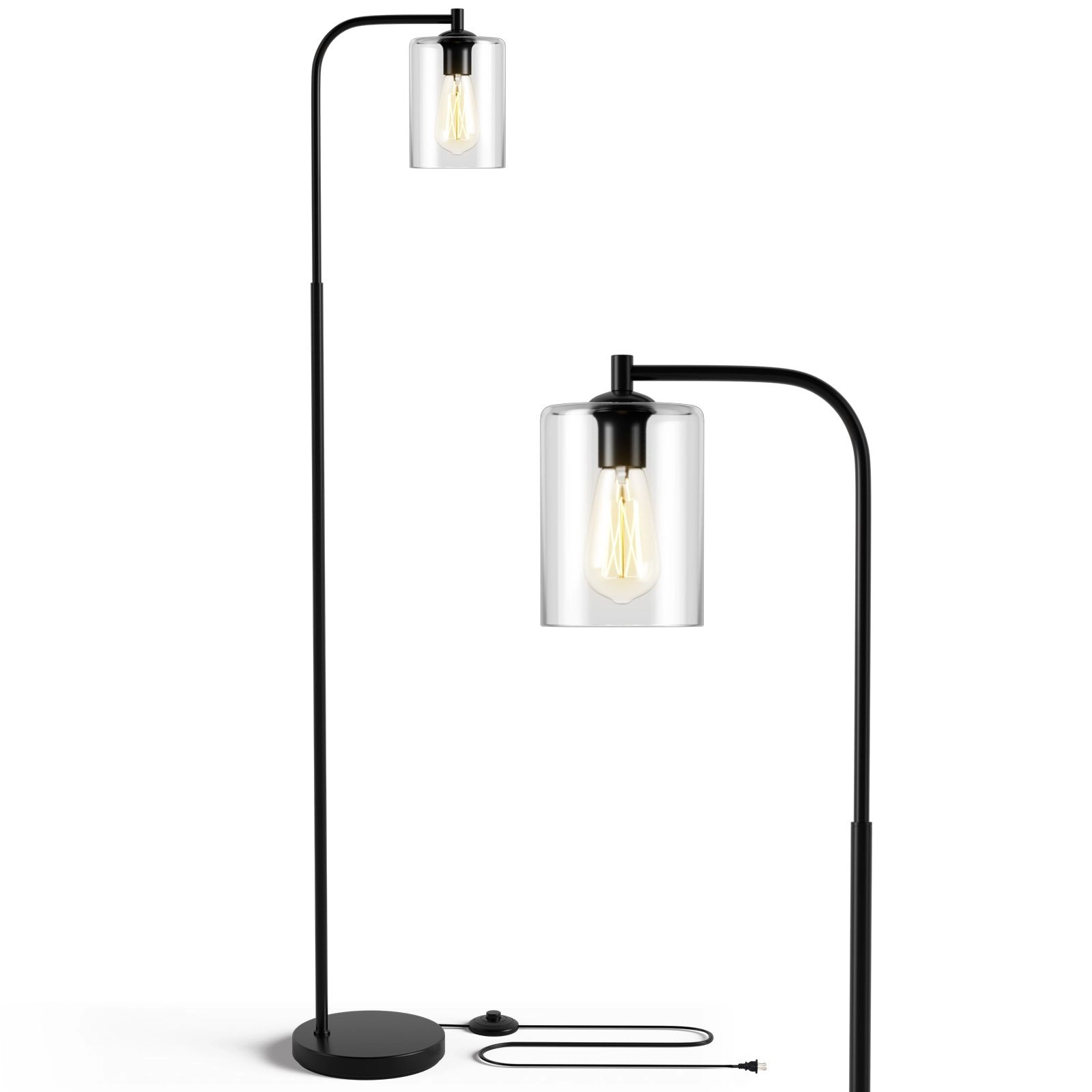 SlickBlue 66-Inch Floor Lamp, Glass Shade, Black