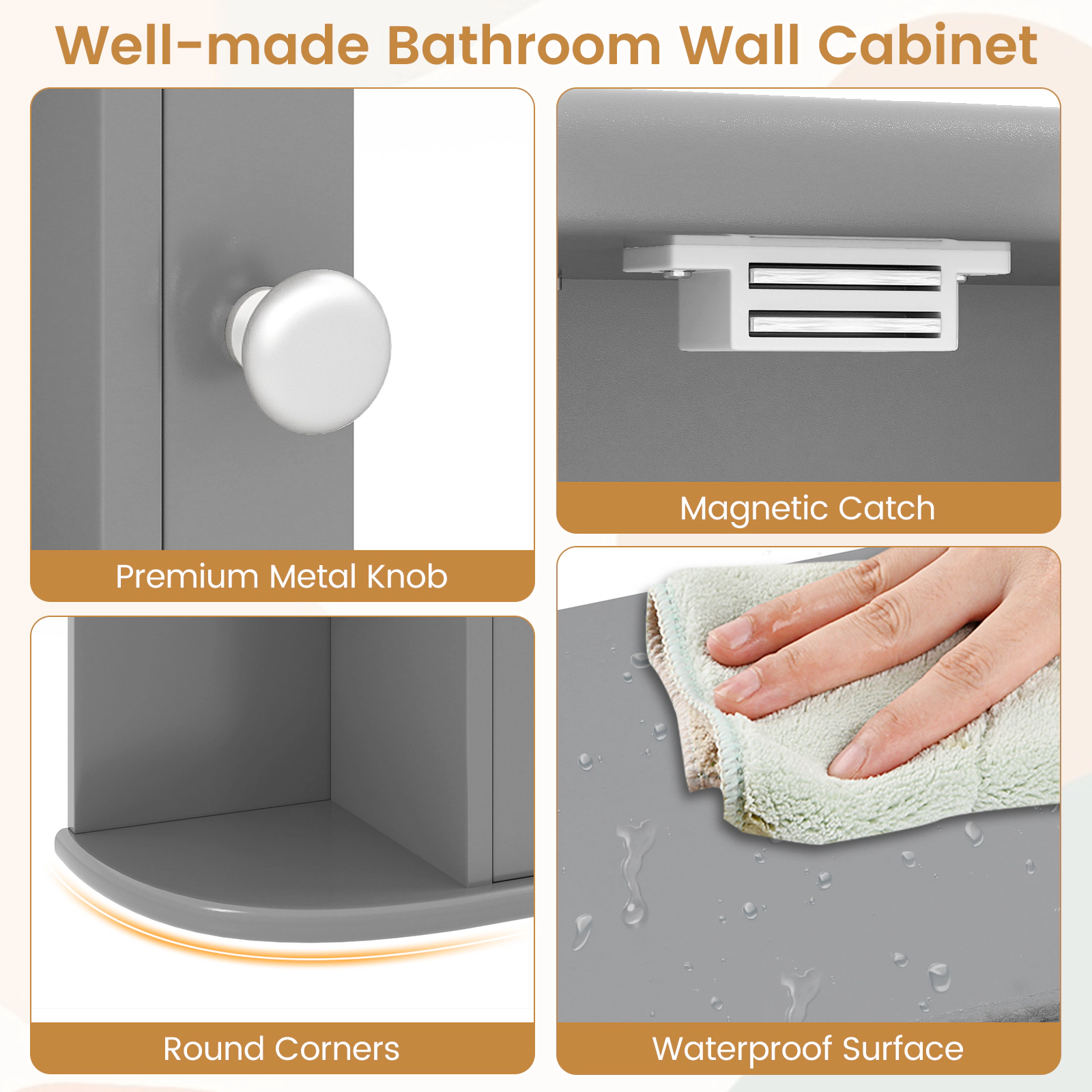 SUGIFT Mirrored Door 4 Internal Tiers 6 Open Shelves Bathroom Medicine Cabinet 26-in x 6.5-in x 25-in 44-lb Top Gray