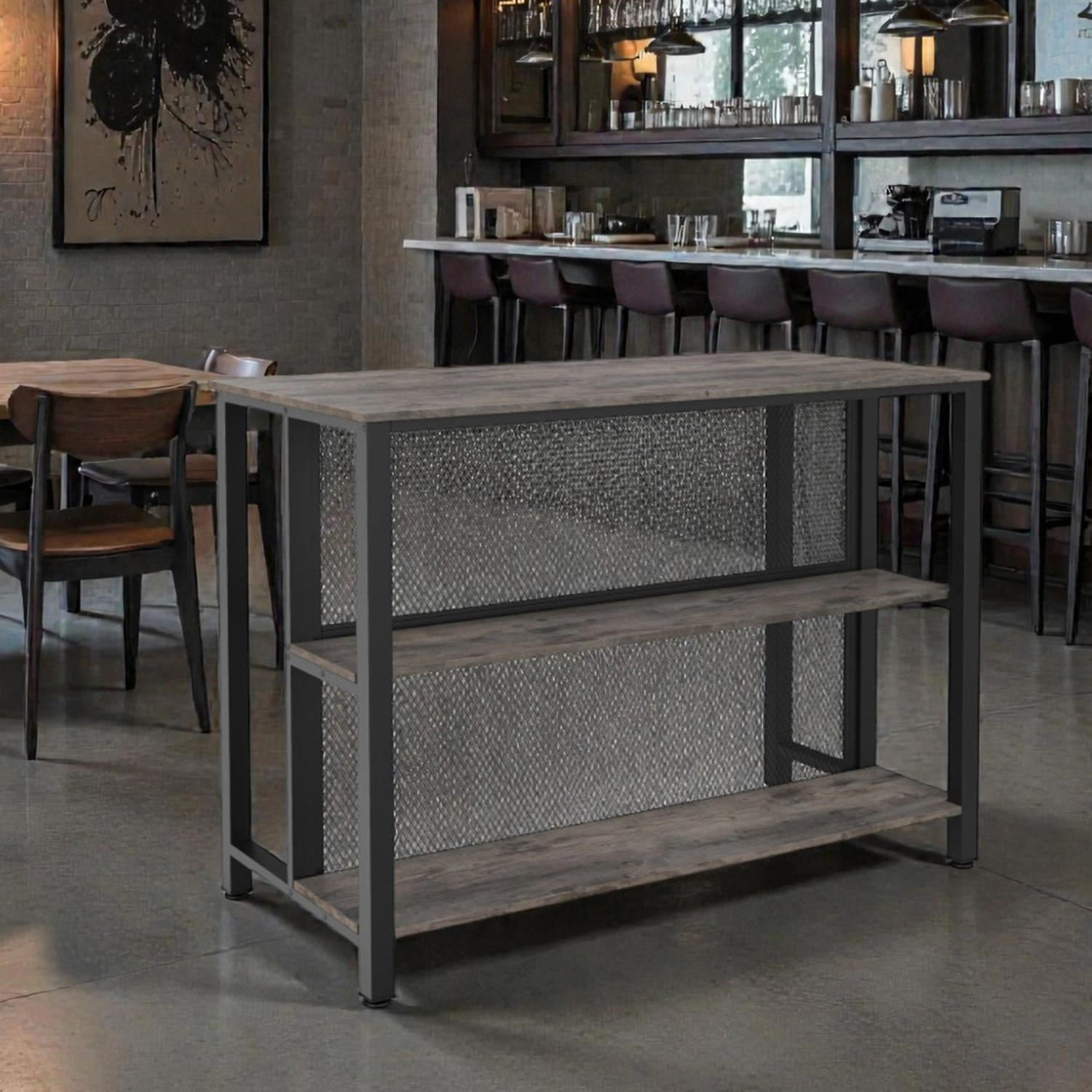 Hivvago 36-Inch Tall Bar Table with Triple Storage Shelves and Adjustable Metal Base