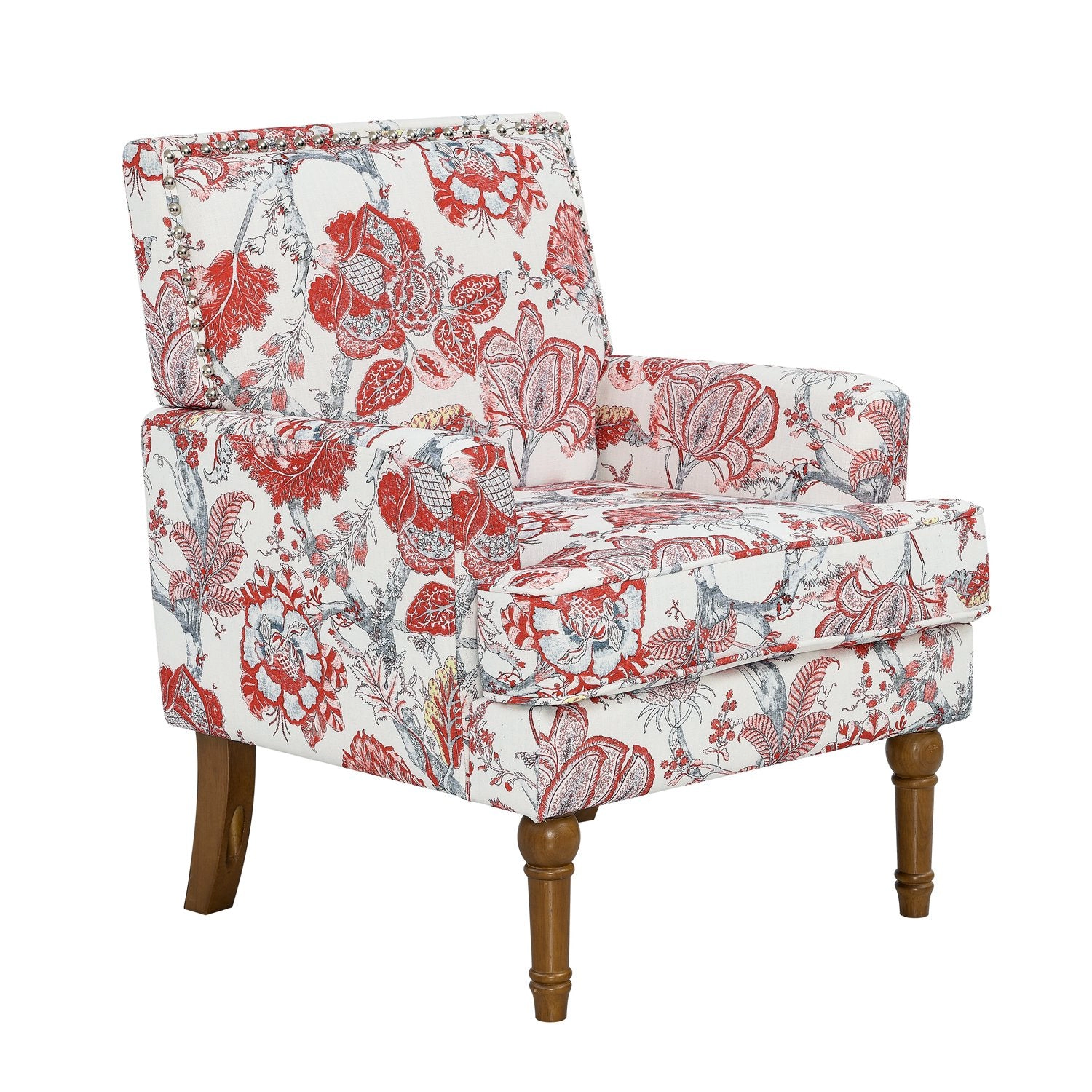 GBruno Floral Nailhead Accent Chair With Wood Legs