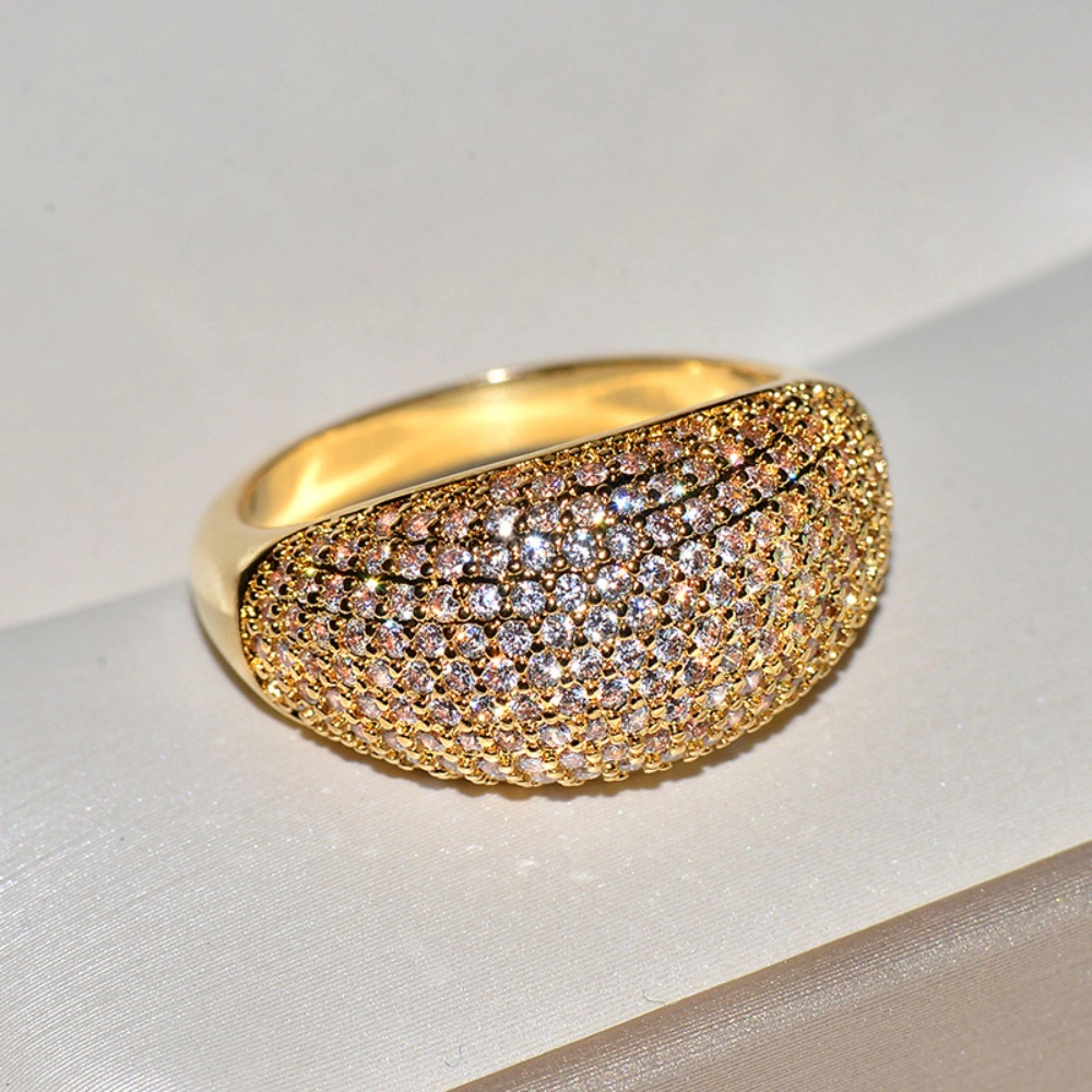 Pave‑Set Full Micro Pave Cubic Zirconia Dome Wide Band Ring for Women