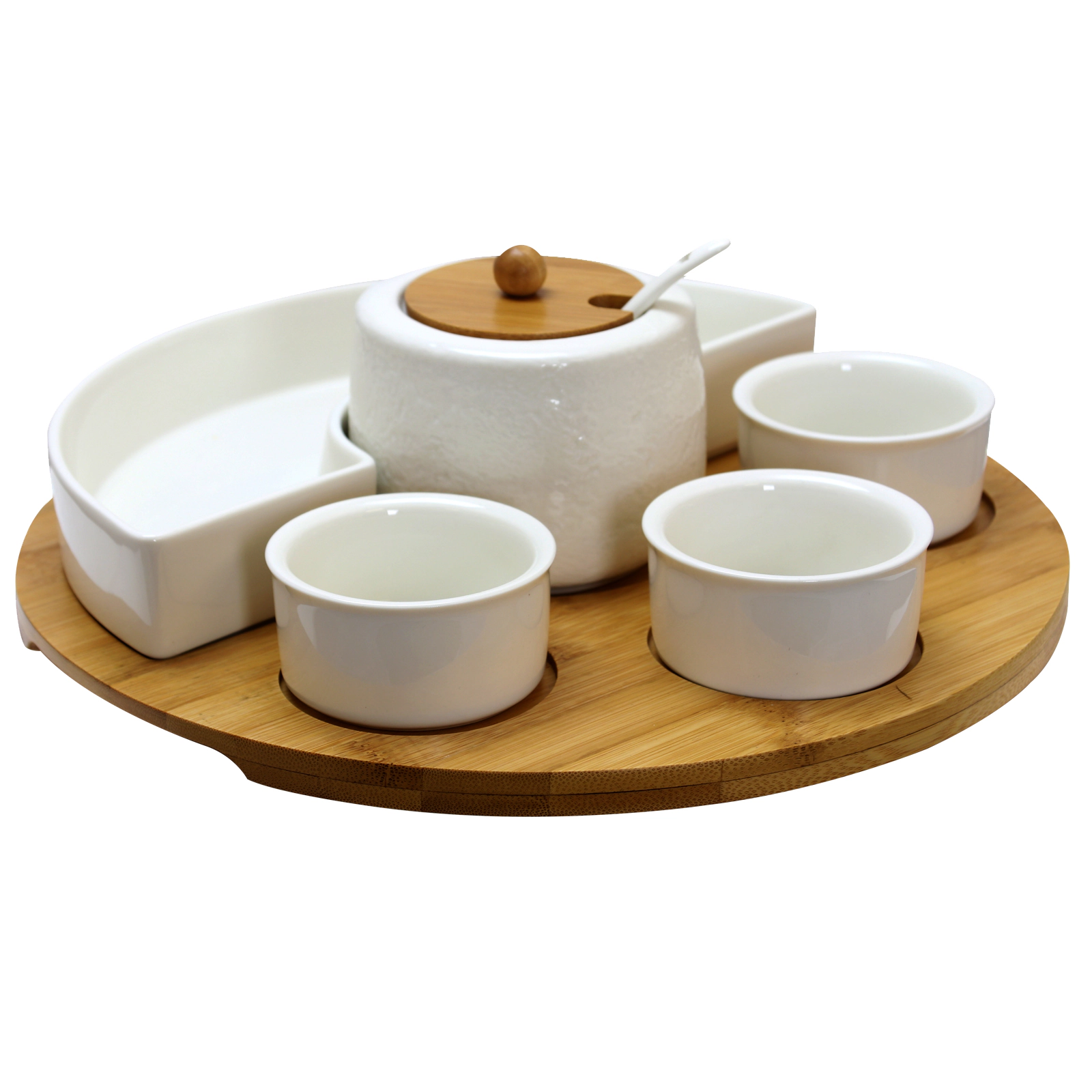 Elama 8 Piece Appetizer Serving Set with 4 Serving Dishes, Center Condiment Server, Spoon