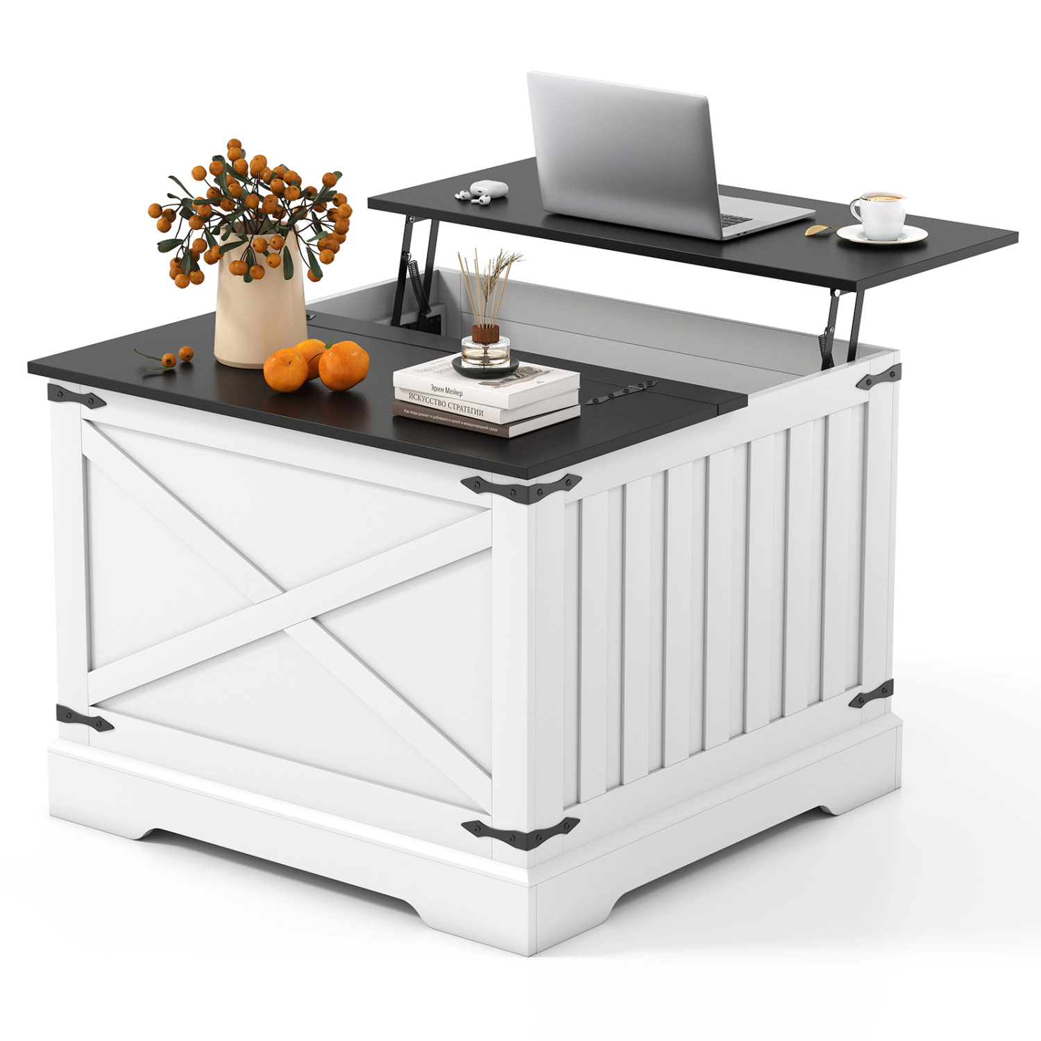 Glintex Farmhouse 31.5-Inch Square Lift-Top Coffee Table with Hidden Storage