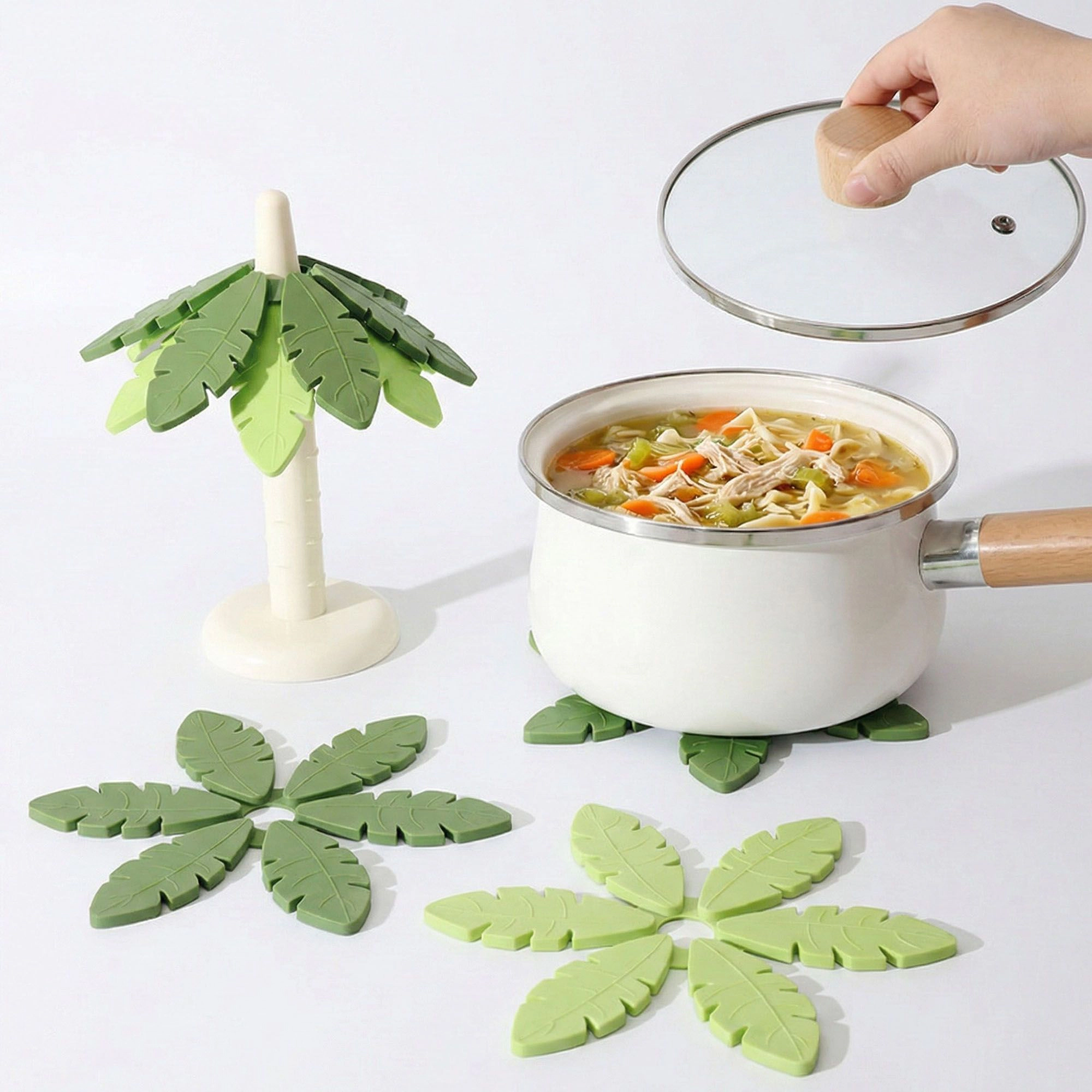 Alilang Unisex Palm Leaf Silicone Trivet Set Heat Resistant Non Slip Kitchen Pot Holders