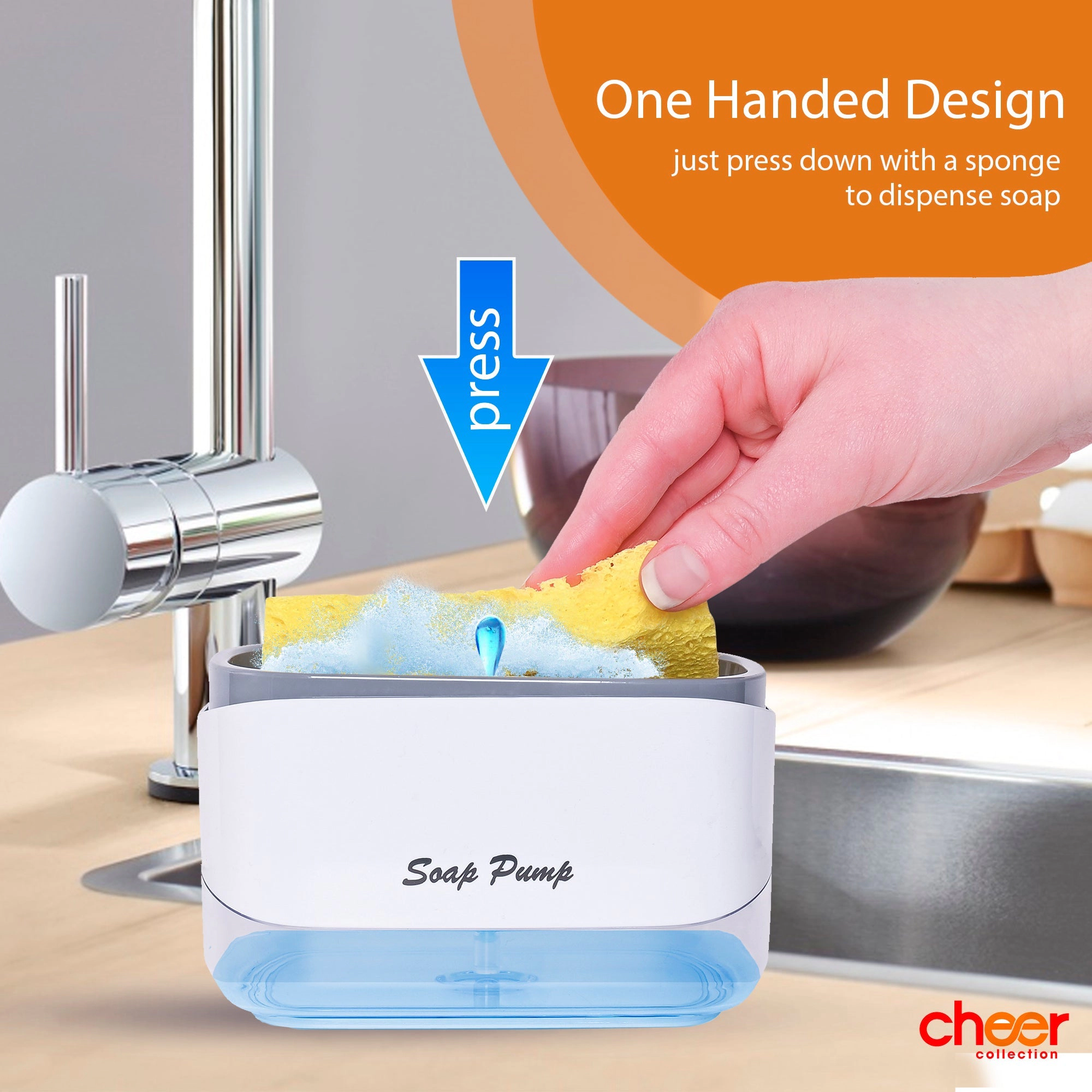 Cheer Collection Dish Soap Dispenser and Sponge Holder for Home Kitchen Use
