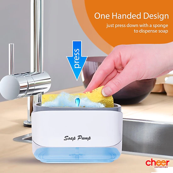 Cheer Collection Dish Soap Dispenser and Sponge Holder for Home Kitchen Use