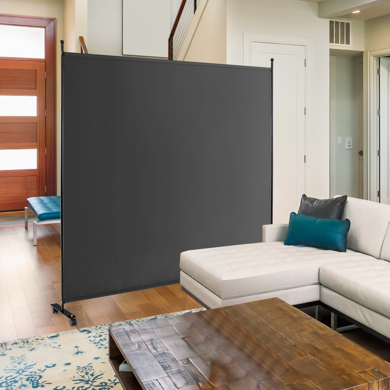 SUGIFT 6-Foot Single Panel Room Divider with Woven Polyester Panel 73-in Tall Metal Frame Smooth 1.5-in Wheels 9-lb Net