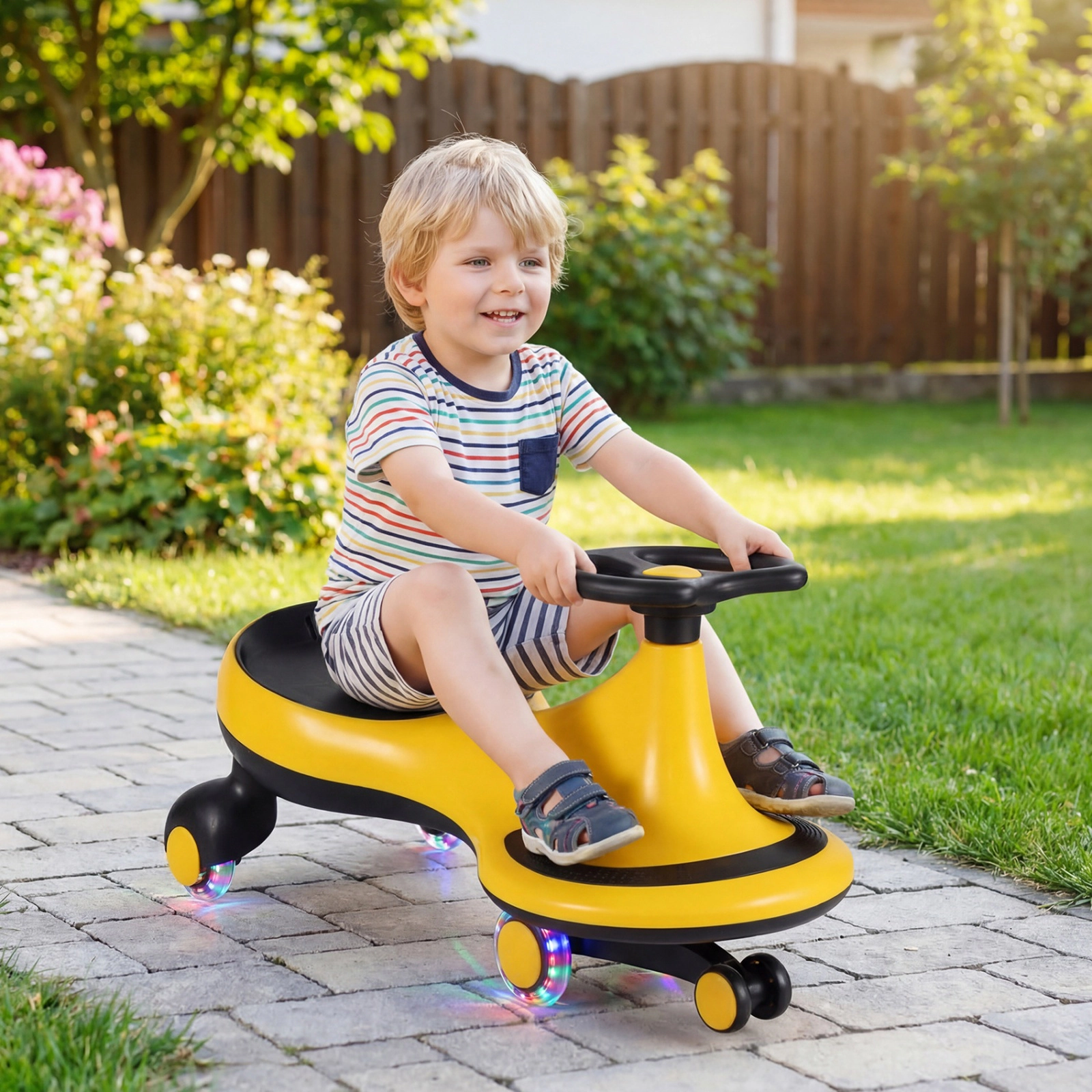 SUGIFT PU Flashing Wheels and Wide Seat Kids Wiggle Car Ride On Toy