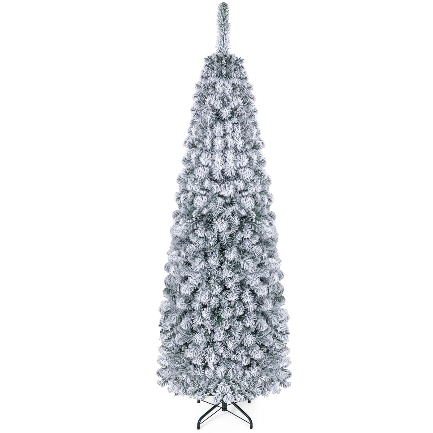 LJG Feet Pre-Lit Snow Flocked Artificial Pencil Christmas Tree with LED Lights
