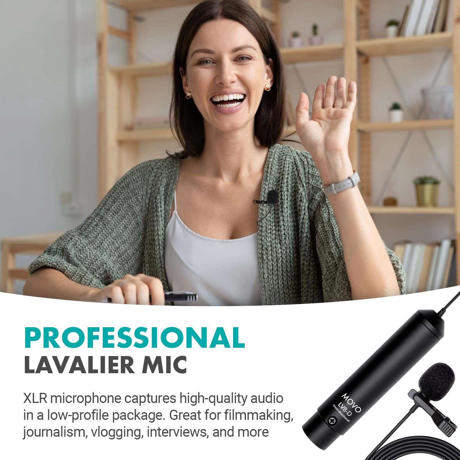 Movo LV8-D Broadcast-Quality XLR Lavalier Omni-Directional Wired Microphone