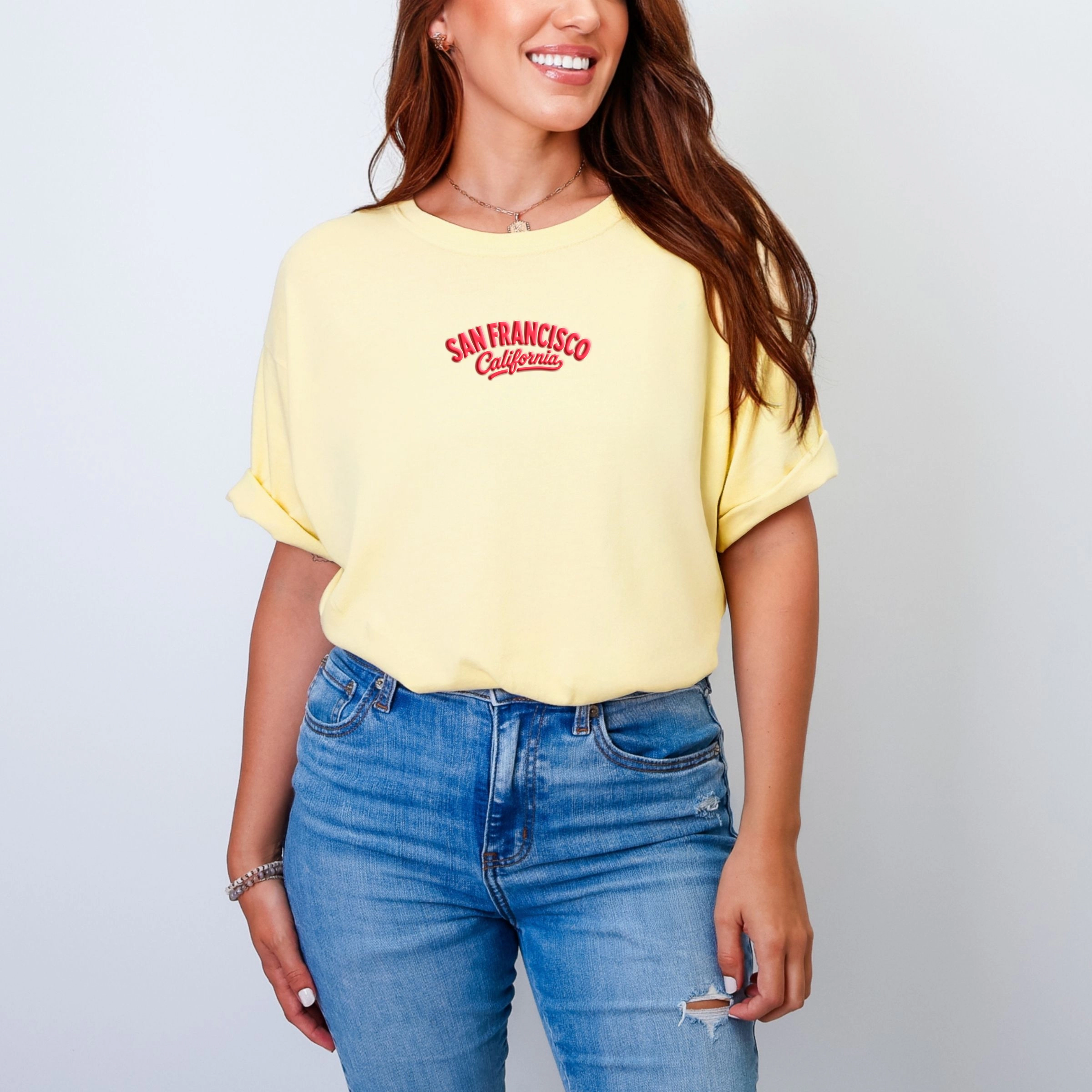 Simply Sage Market - Women's Garment Dyed Graphic T-Shirt San Francisco Vibrant Puff Print