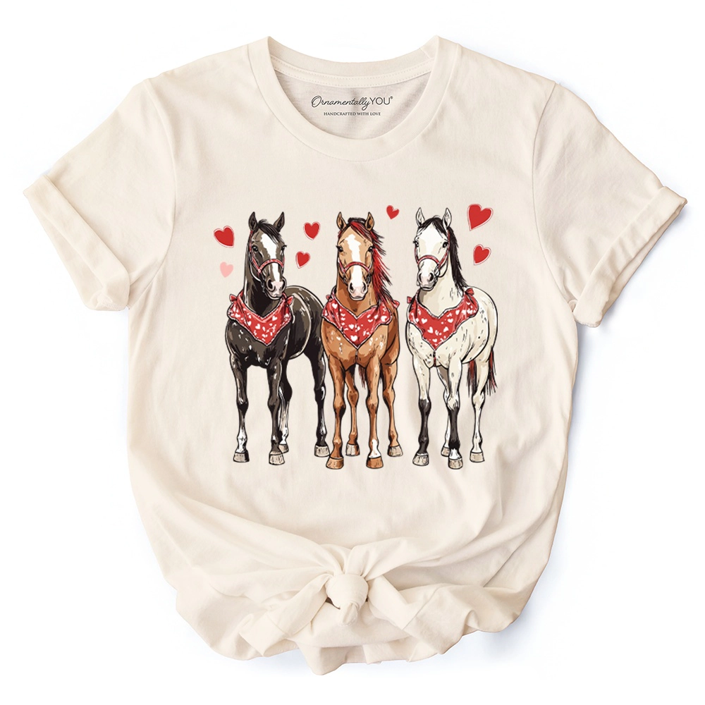 OrnamentallyYou Womens Cute Valentine Western Horses T-Shirt