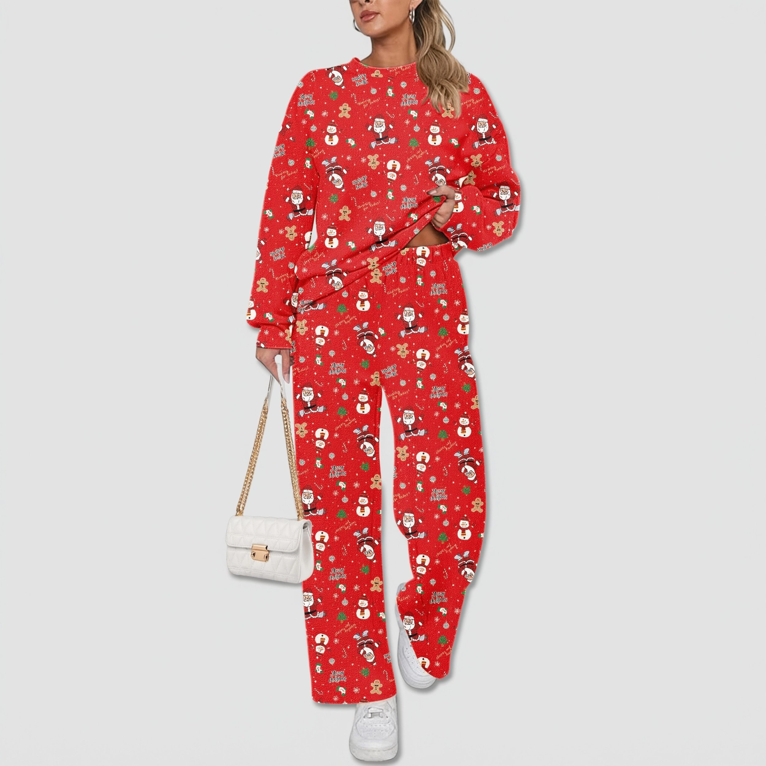 Ekouaer Fleece Lounge Sets for Womens Long Sleeve Loungewear Christmas Pajamas Pajama Set