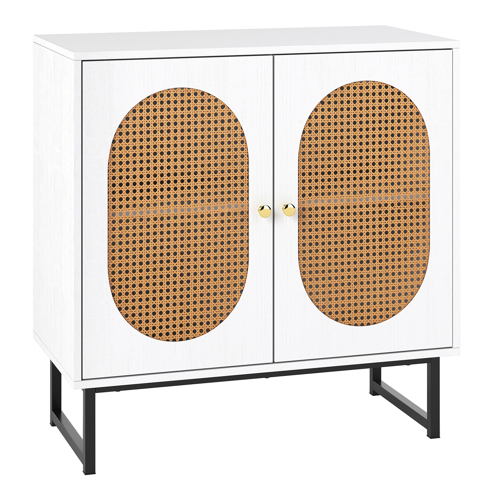 SUGIFT Rattan 2-Door Buffet Sideboard Cabinet with Adjustable Shelf 66-lb Top Capacity Natural/White