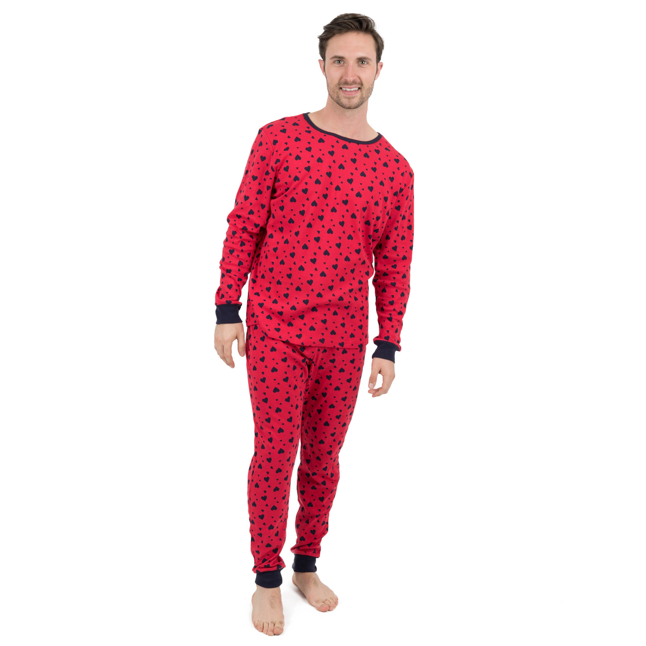 Leveret Men's 2-Piece Cotton Snug Fit Valentine Hearts Pajama Set